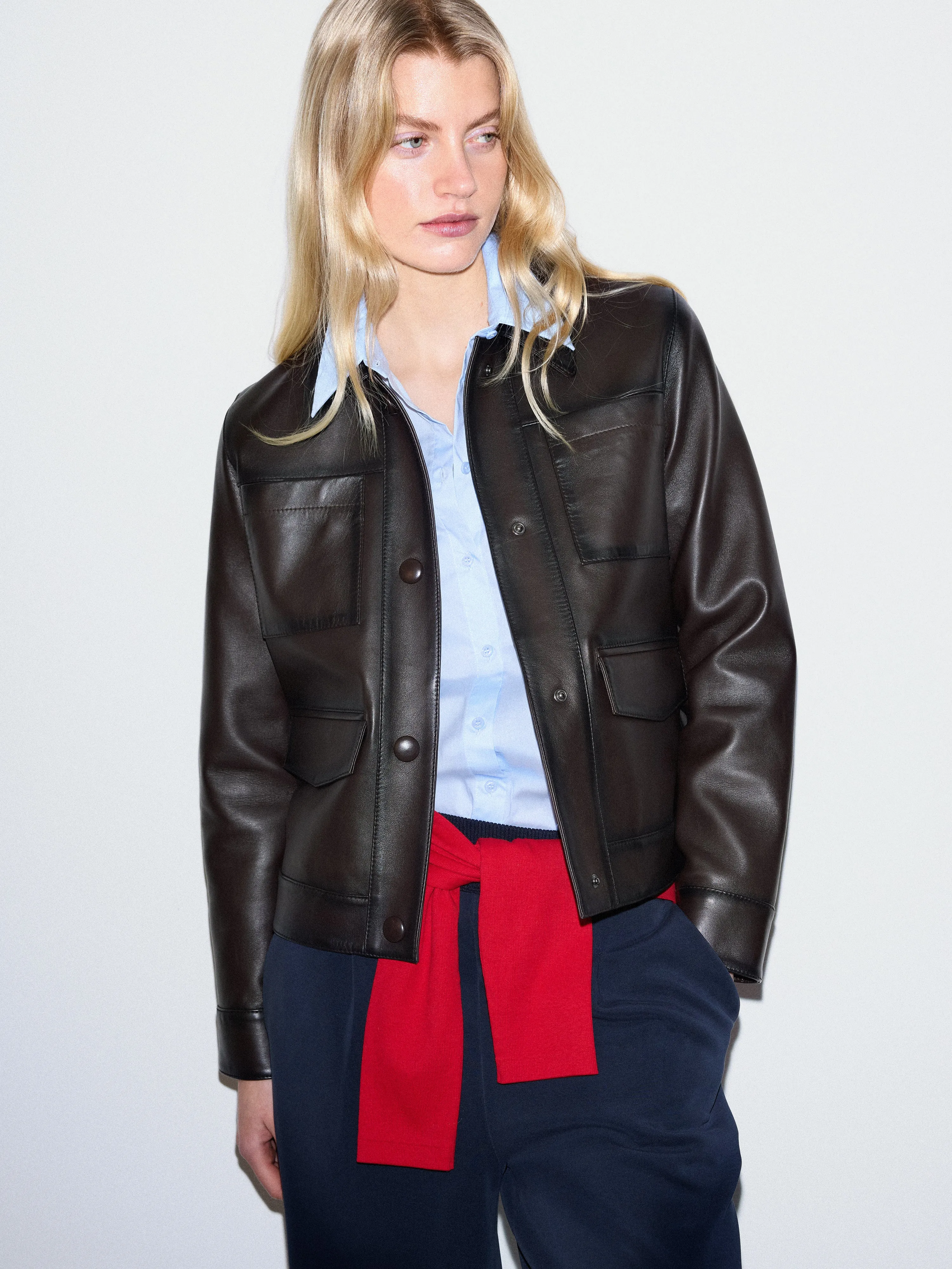 Nappa Leather Cropped Jacket | Dark Brown sold by Jigsaw product image thumbnail 2