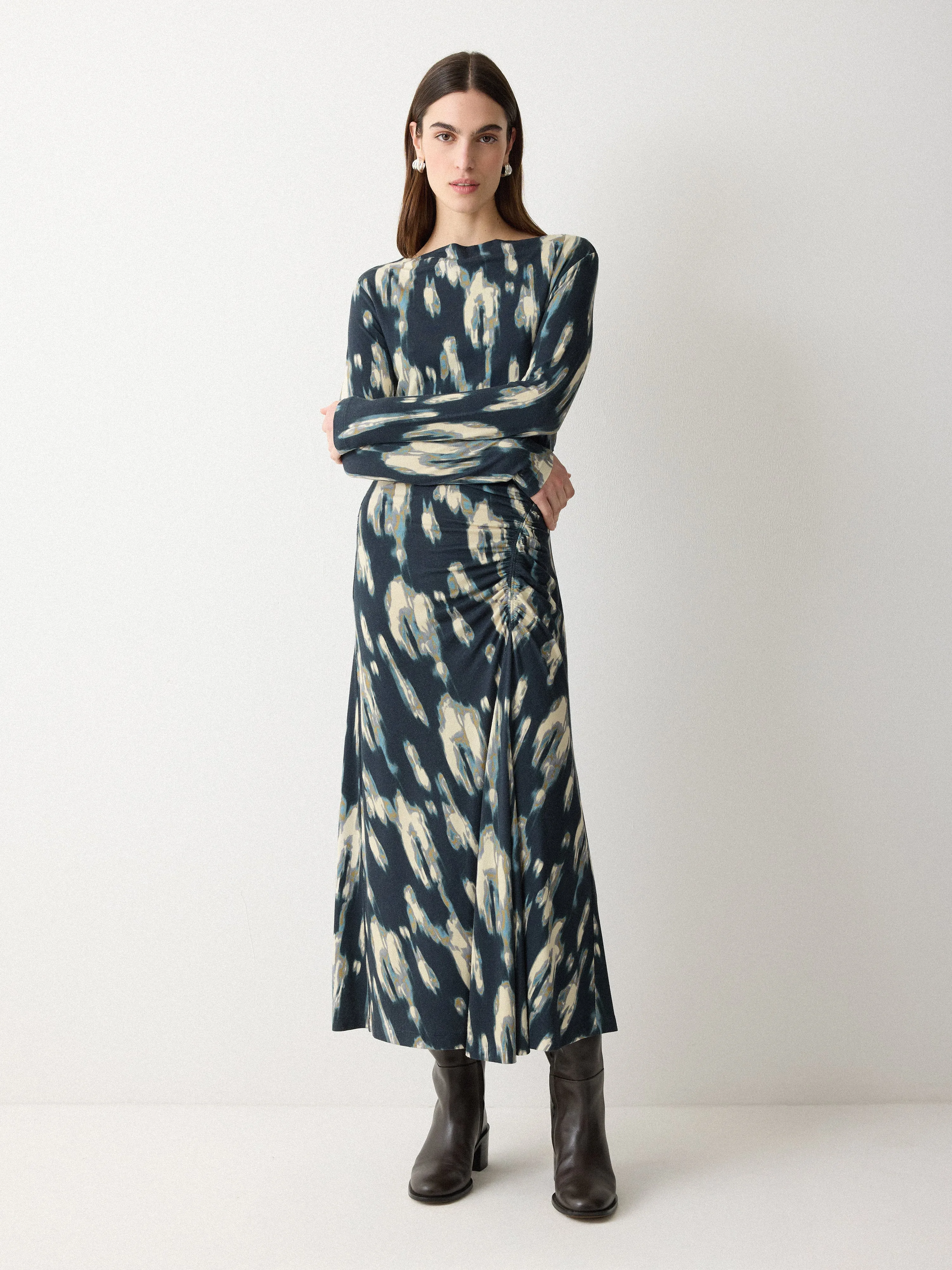 Ikat Ruched Jersey Dress | Blue sold by Jigsaw product image thumbnail 4