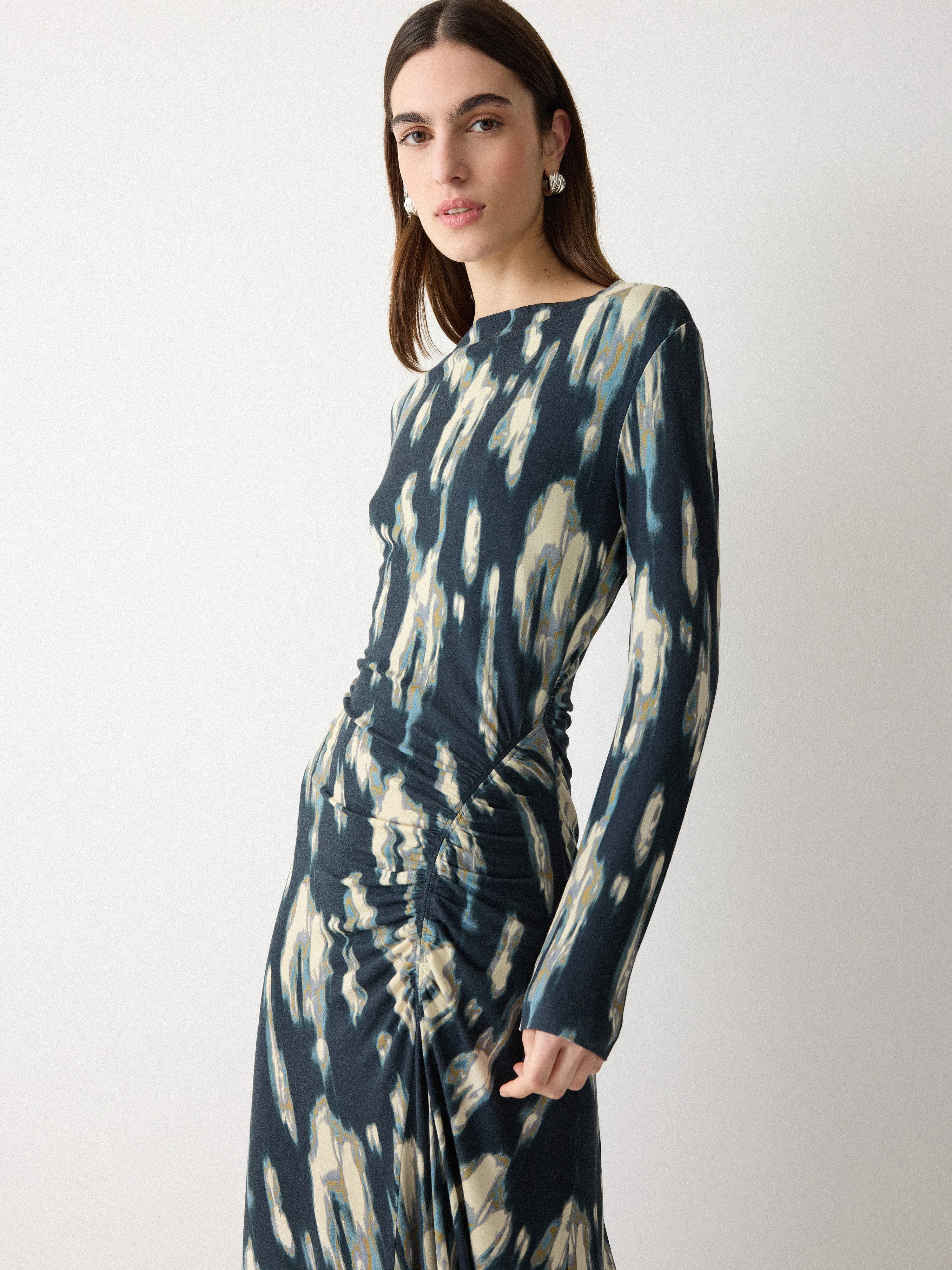 Ikat Ruched Jersey Dress | Blue sold by Jigsaw product image thumbnail 3