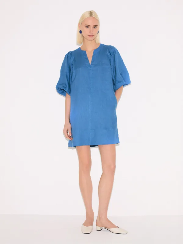 Linen Puff Sleeve Mini Dress | Blue sold by Jigsaw
