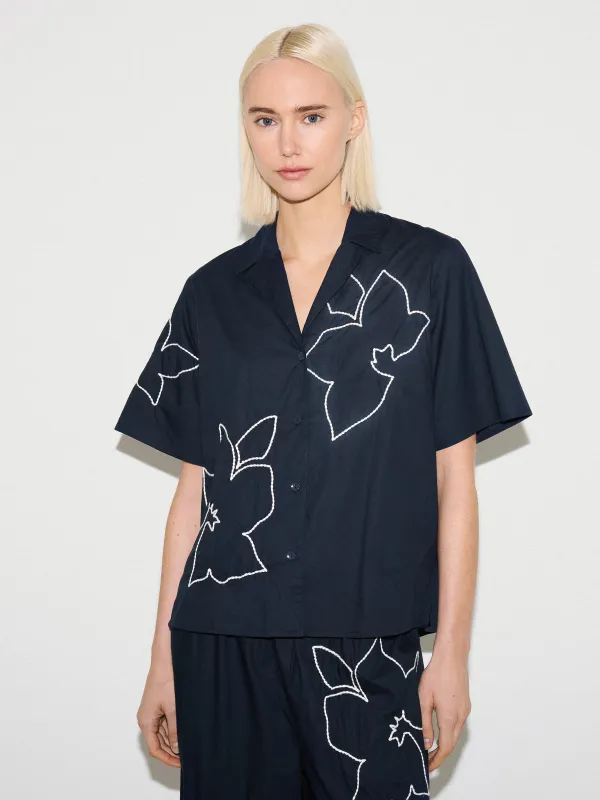 Cut Out Embroidery Shirt | Navy sold by Jigsaw