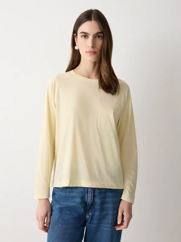 Long Sleeve Patch Pocket T-shirt | Pale Yellow sold by Jigsaw
