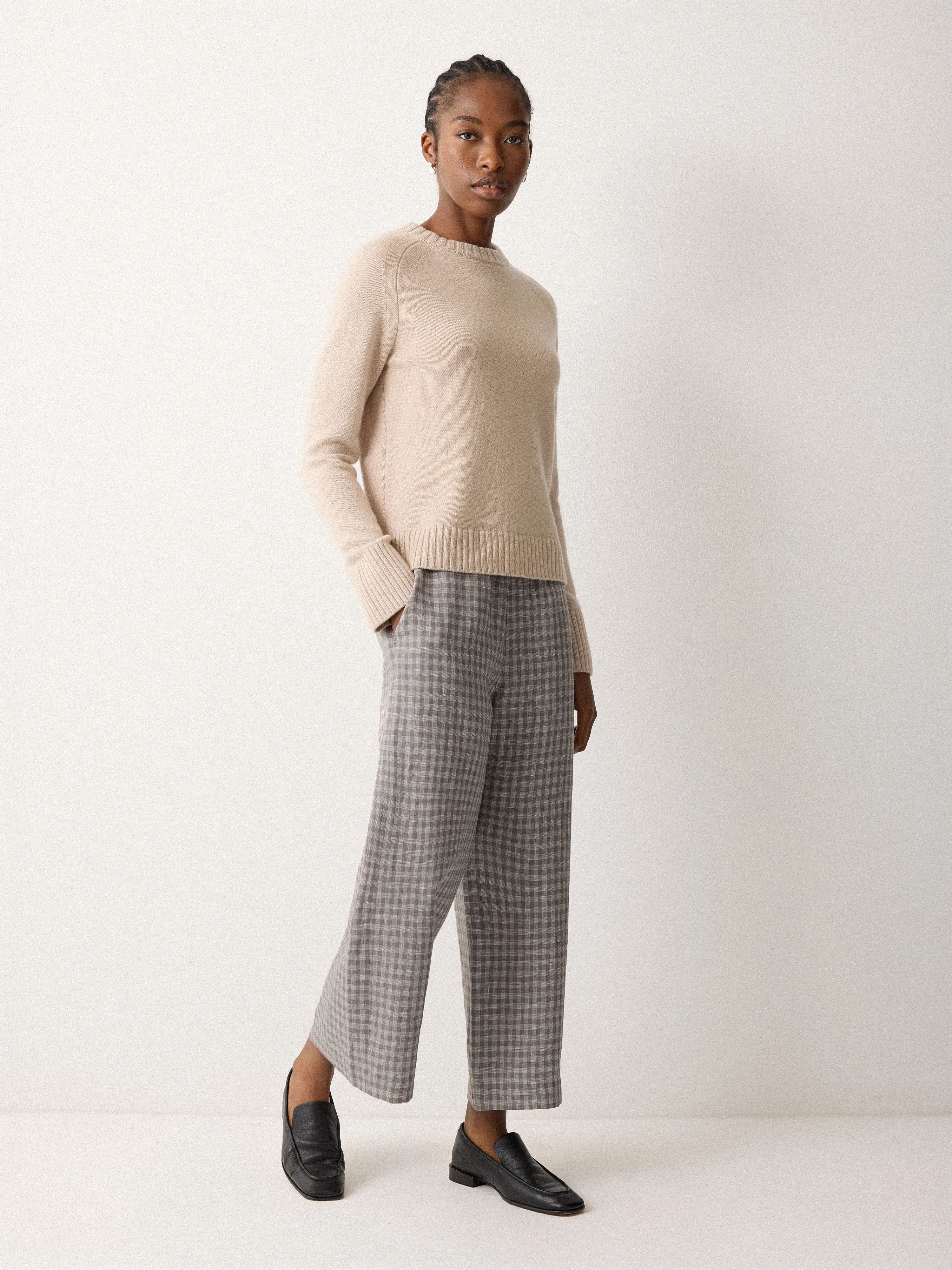 Mara Linen Checked Trouser | Grey sold by Jigsaw
