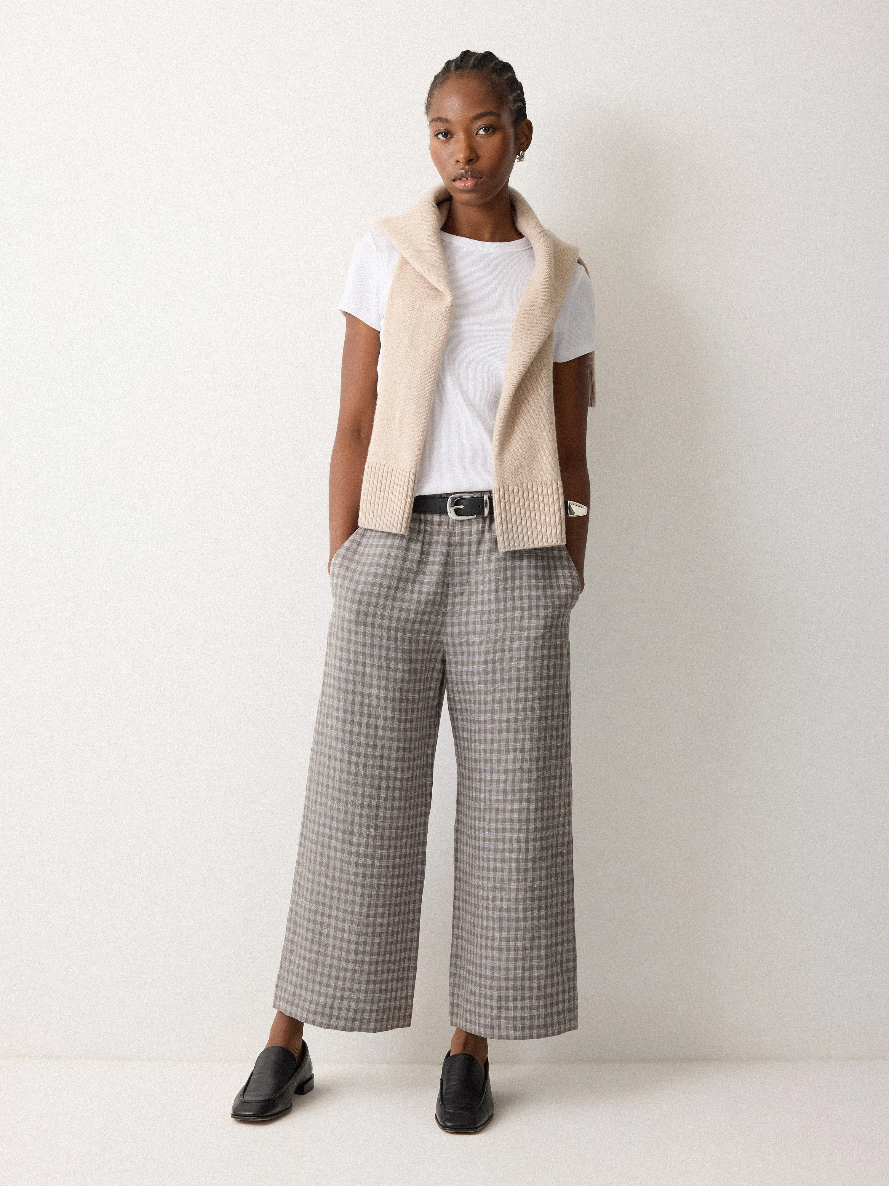 Mara Linen Checked Trouser | Grey sold by Jigsaw product image thumbnail 2