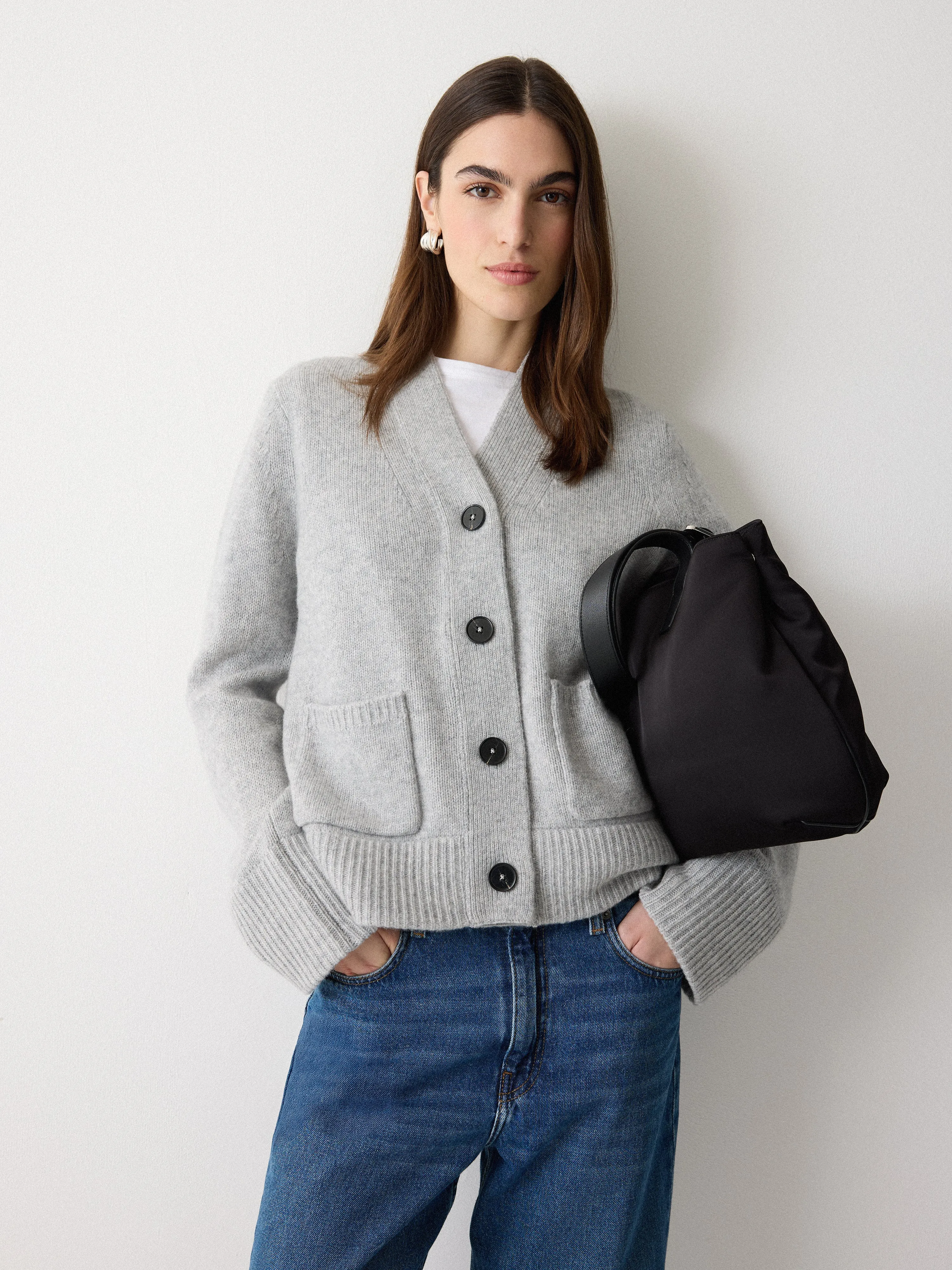 Chunky V Neck A Line Cardigan | Grey sold by Jigsaw product image thumbnail 3