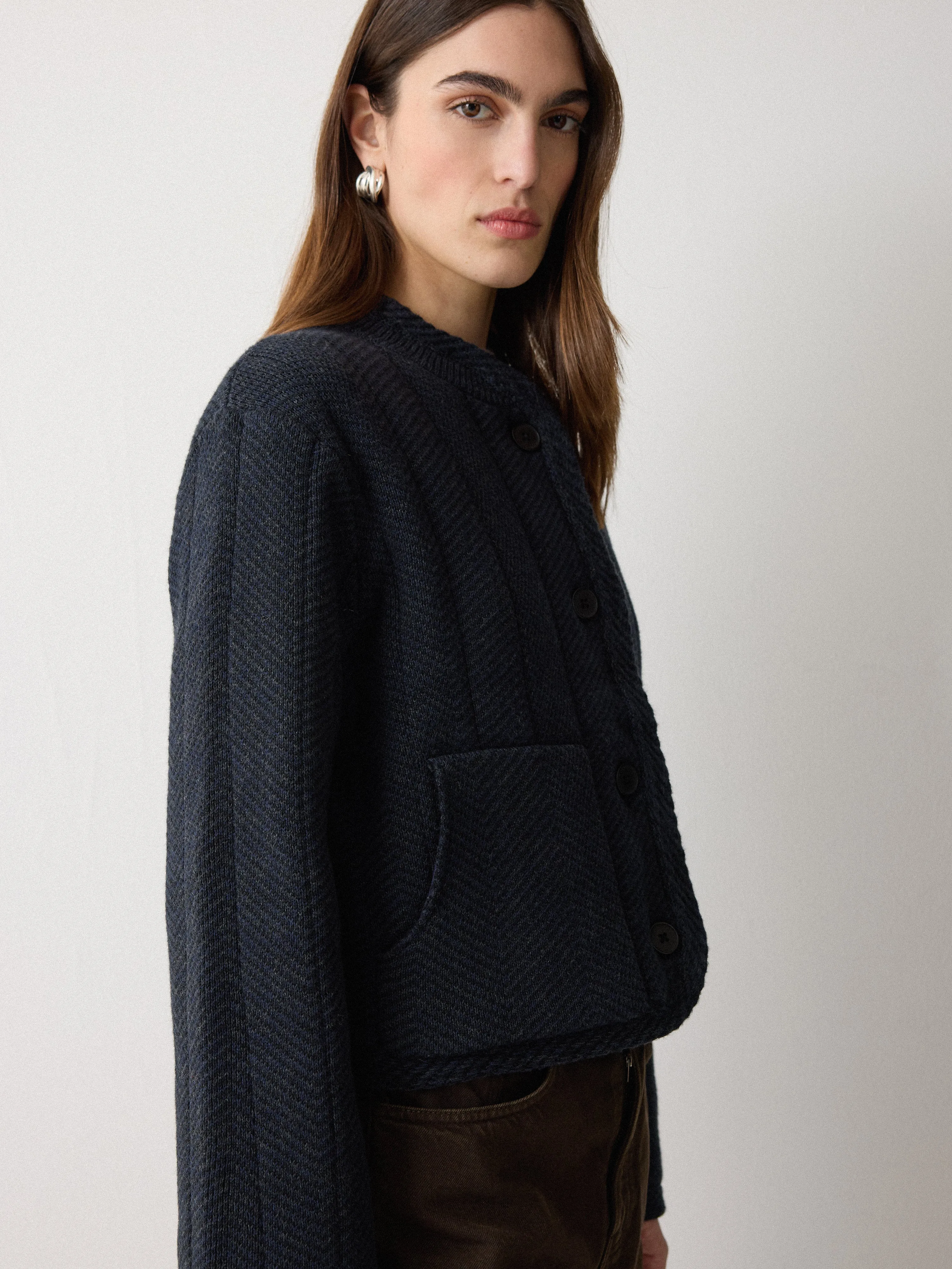 Satin Lined Knitted Jacket | Navy sold by Jigsaw product image thumbnail 4