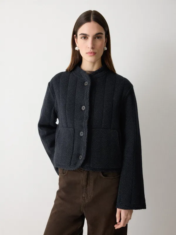 Satin Lined Knitted Jacket | Navy sold by Jigsaw