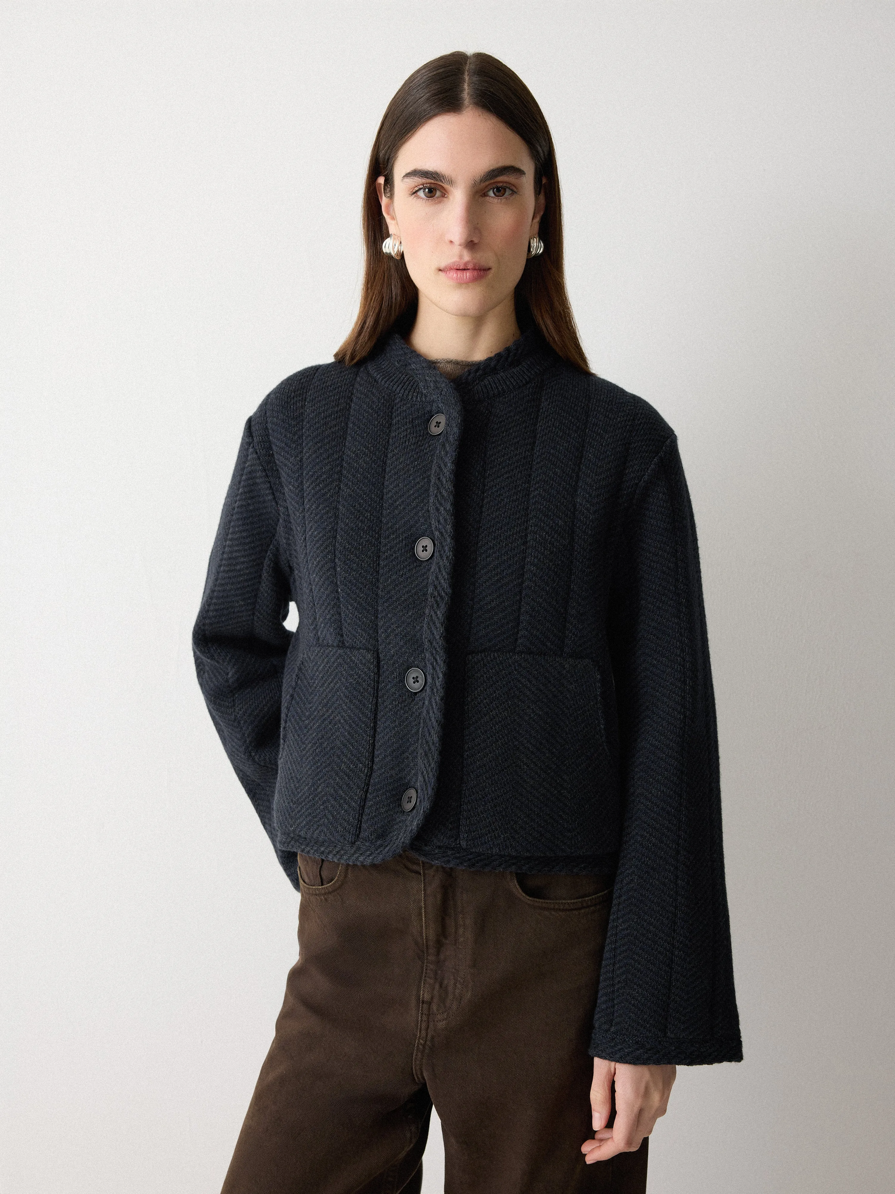 Satin Lined Knitted Jacket | Navy sold by Jigsaw