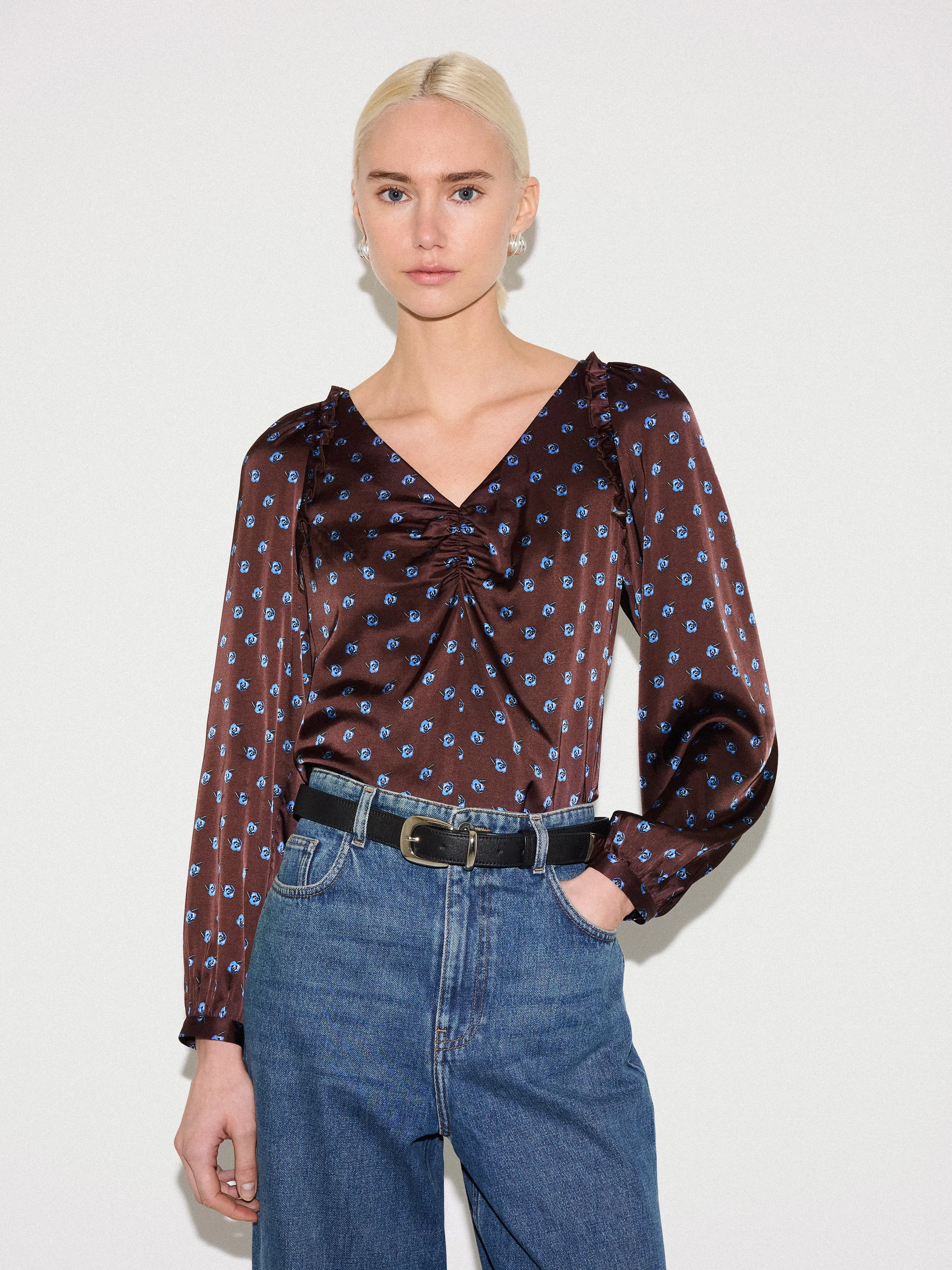 Mini Geo Rose Frill Detail Top | Burgundy sold by Jigsaw