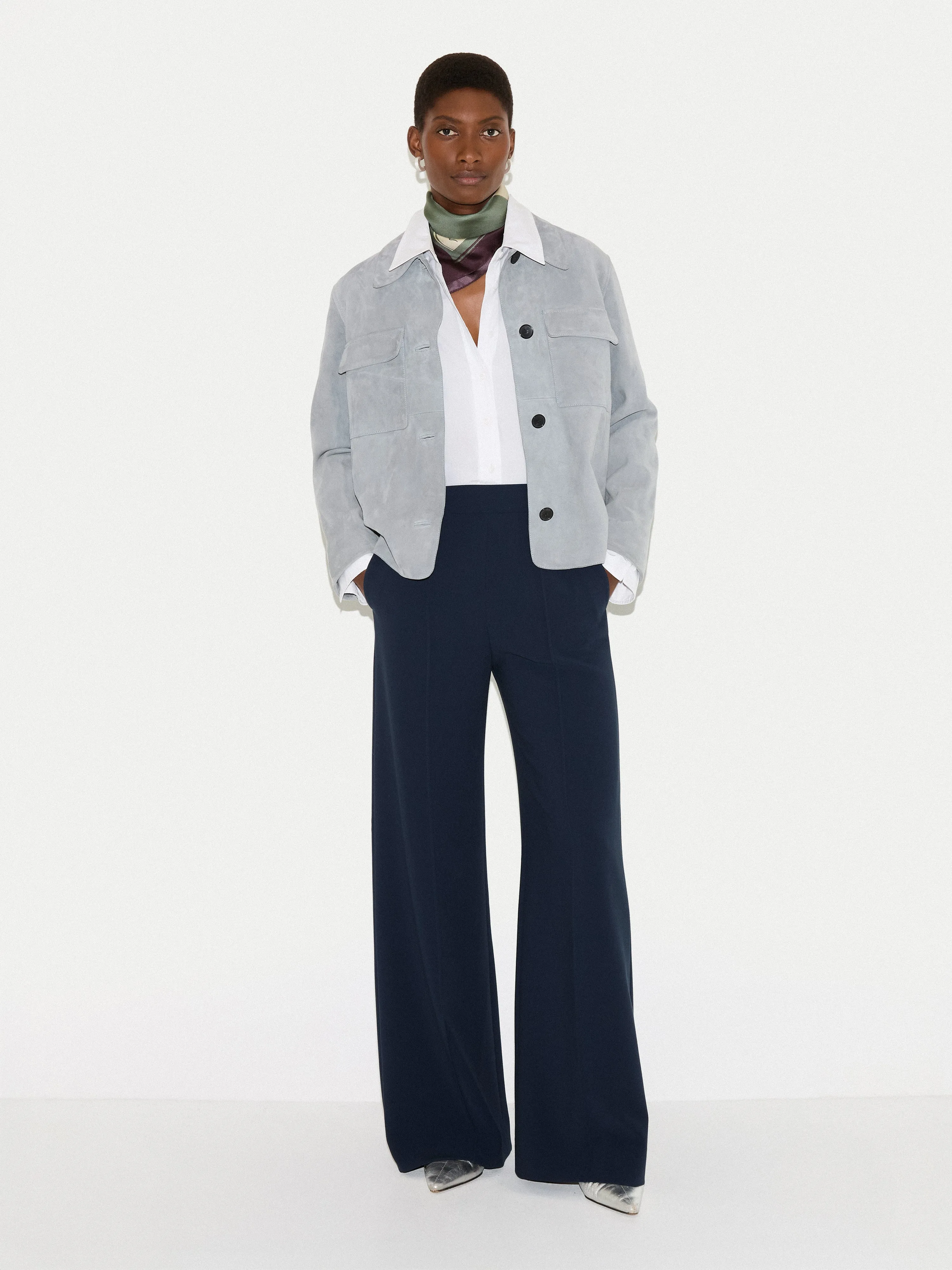 Modern Crepe Wide Leg Trouser | Navy sold by Jigsaw