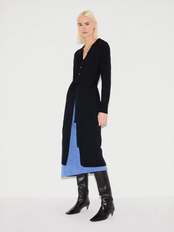 Merino Long Belted Cardigan | Dark Navy sold by Jigsaw