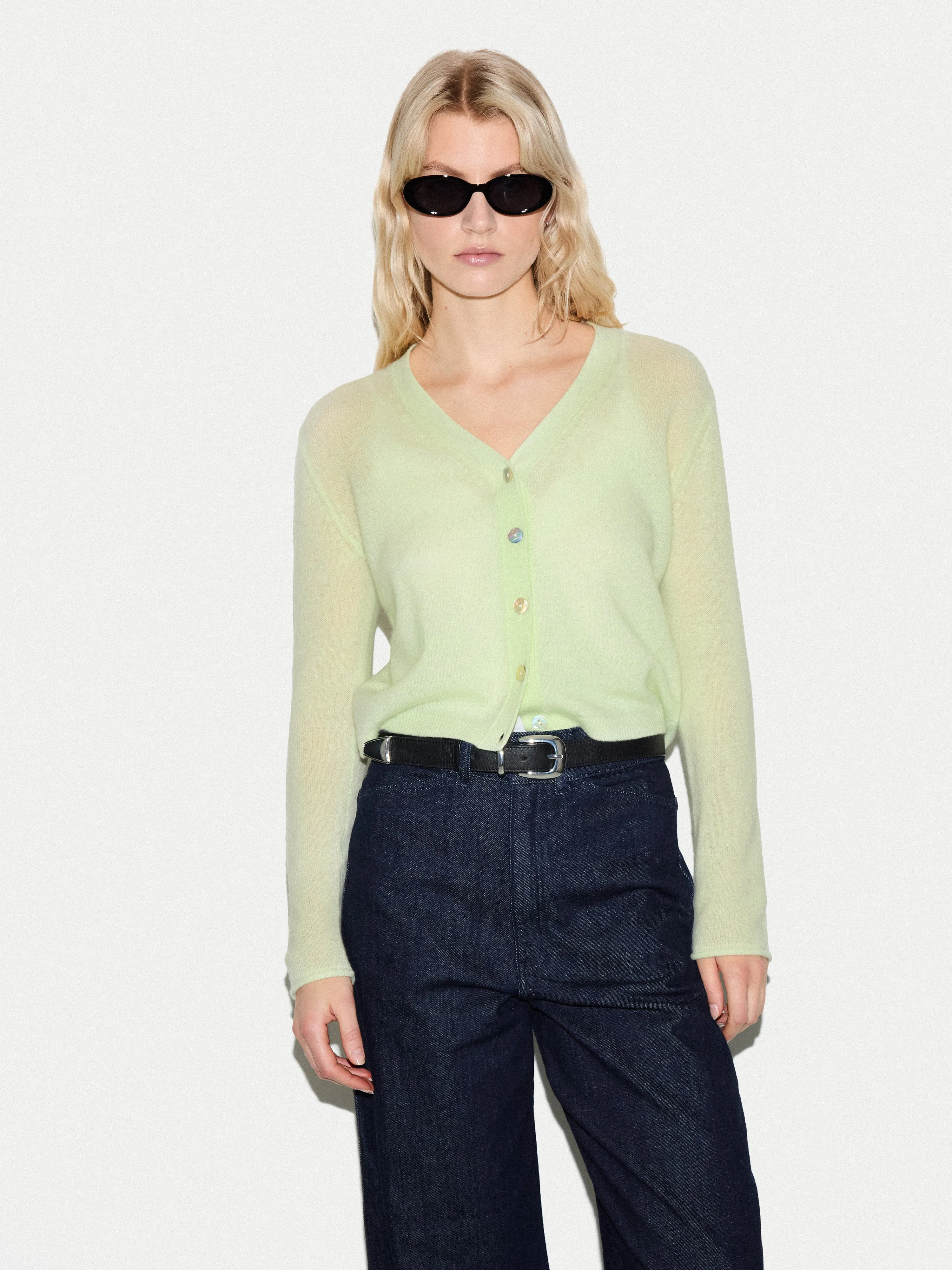 Merino Cashmere V Neck Cardigan | Green sold by Jigsaw