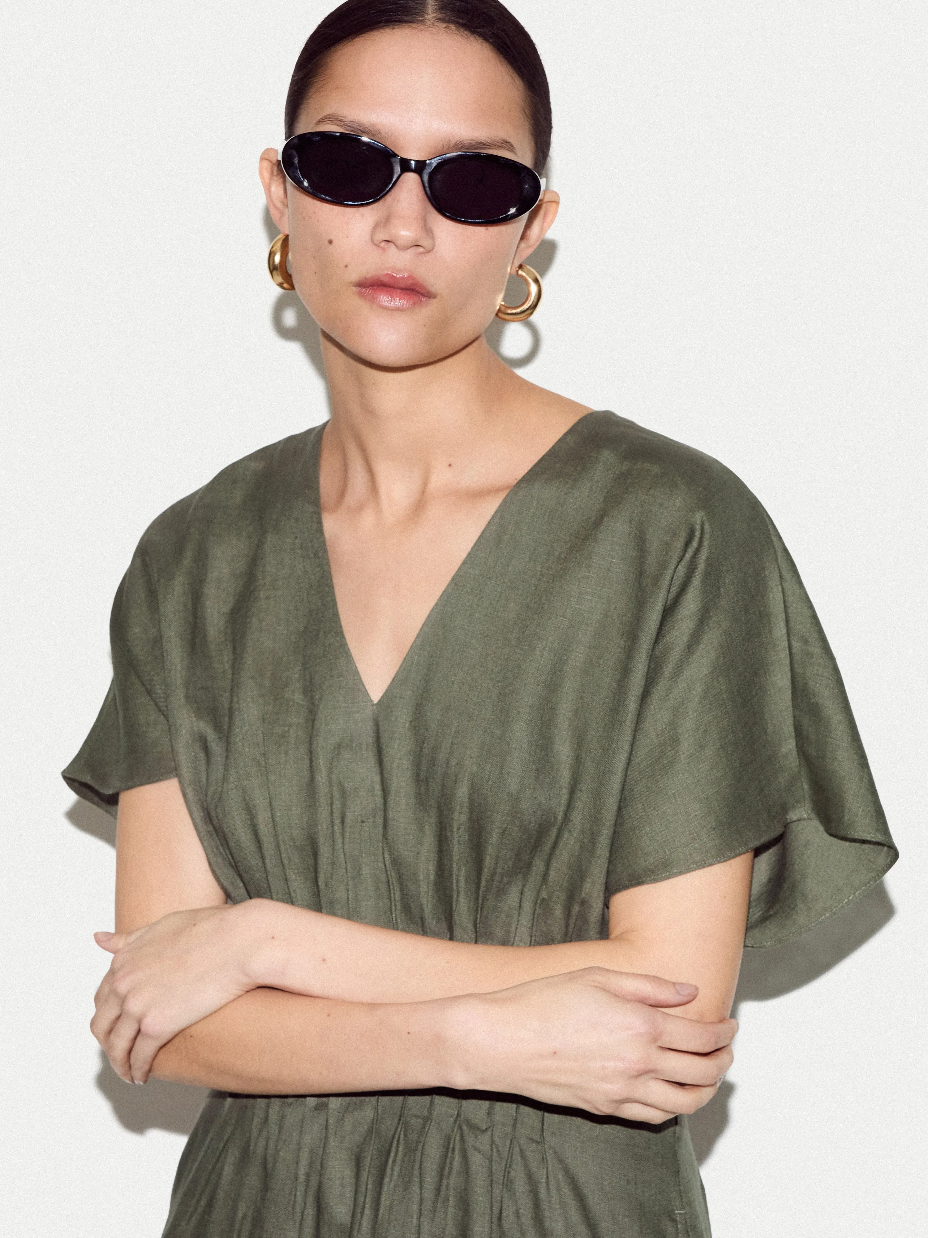 Pintuck Linen Dress | Khaki sold by Jigsaw product image thumbnail 3