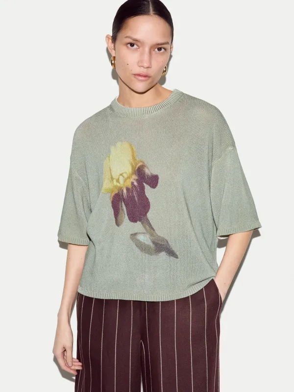 Painted Iris Print Jumper | Green made by Jigsaw