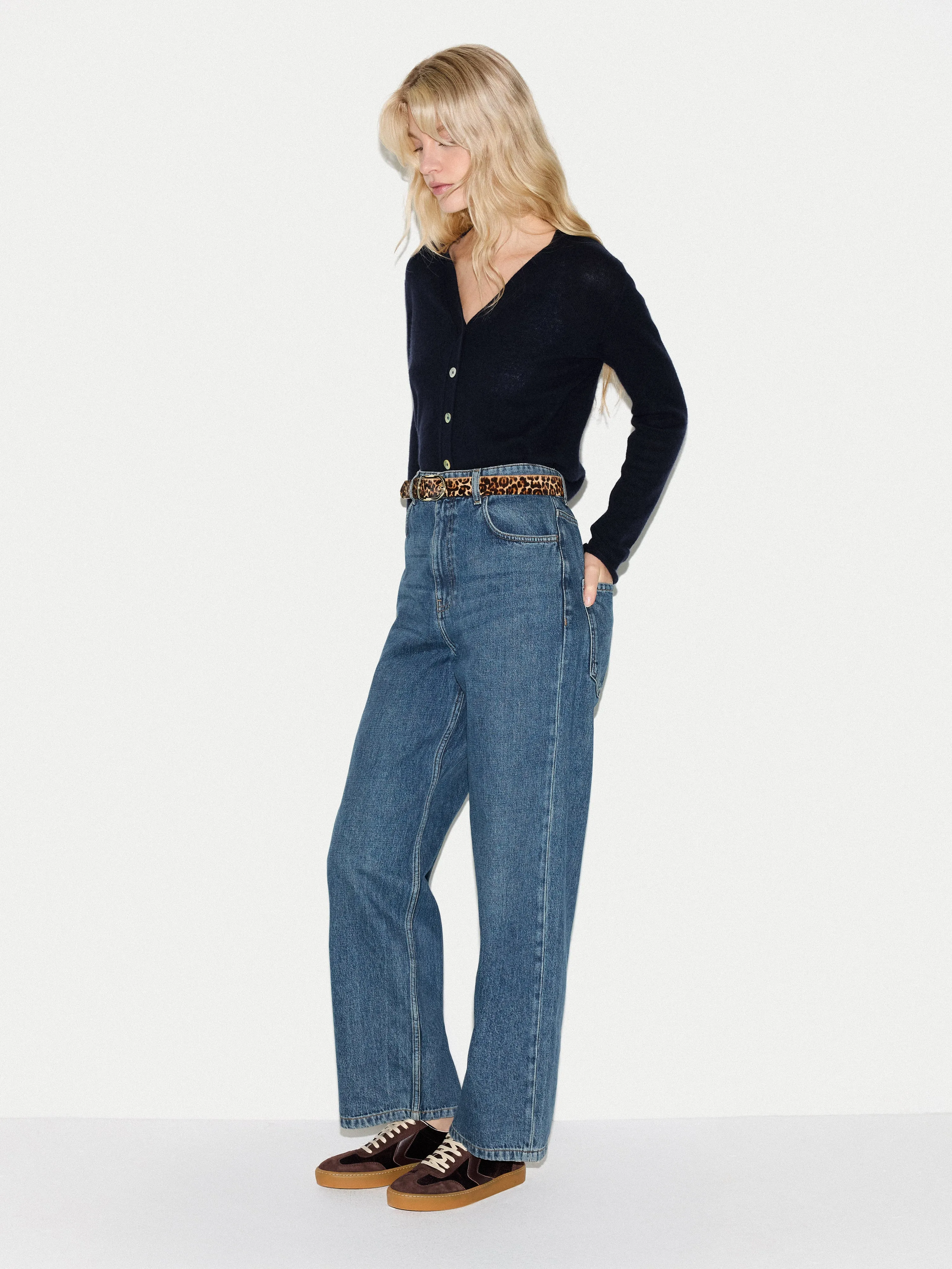 Merino Cashmere V Neck Cardigan | Navy sold by Jigsaw product image thumbnail 4