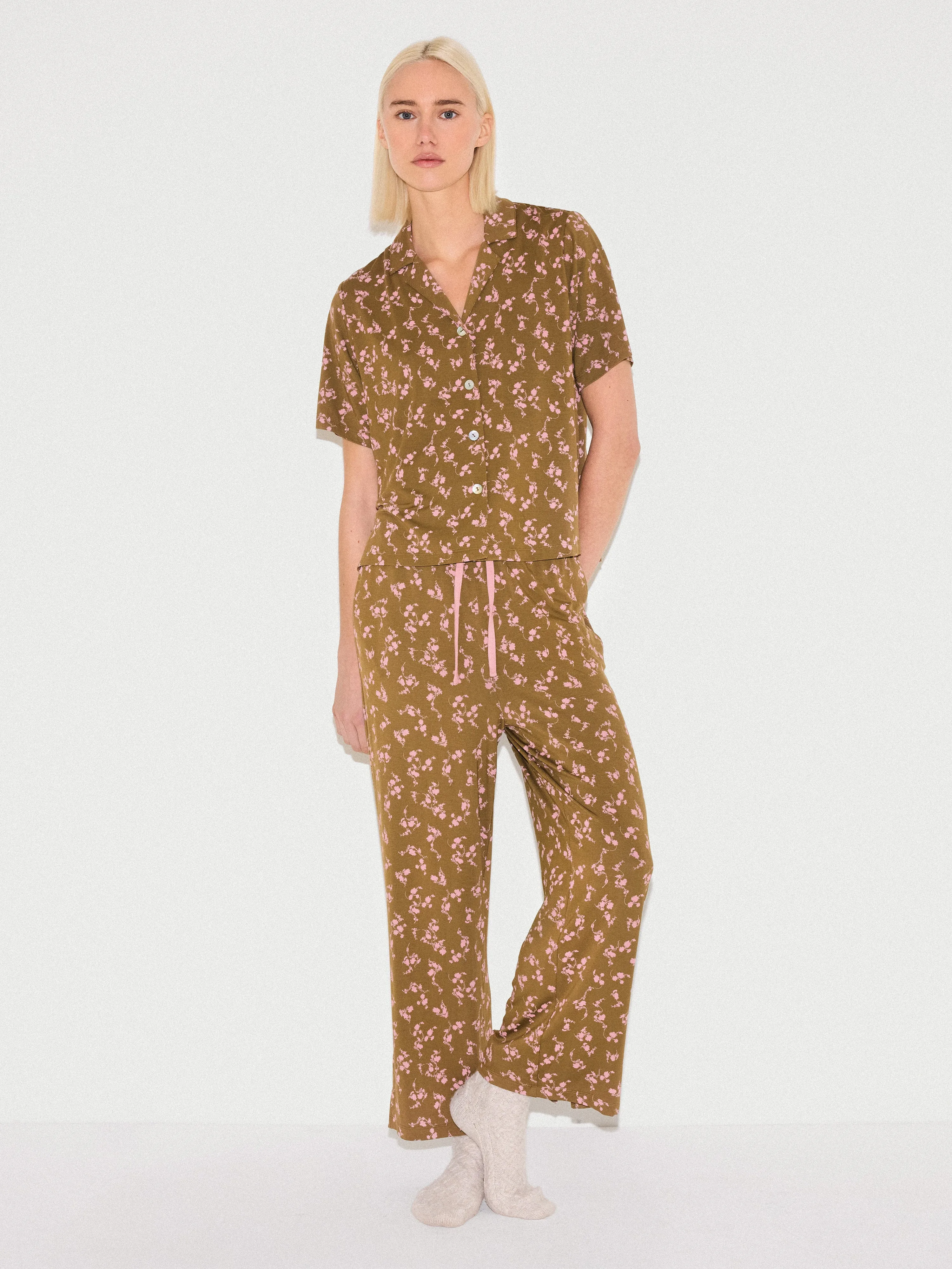 Swirl Posy Cropped Pyjama | BROWN sold by Jigsaw