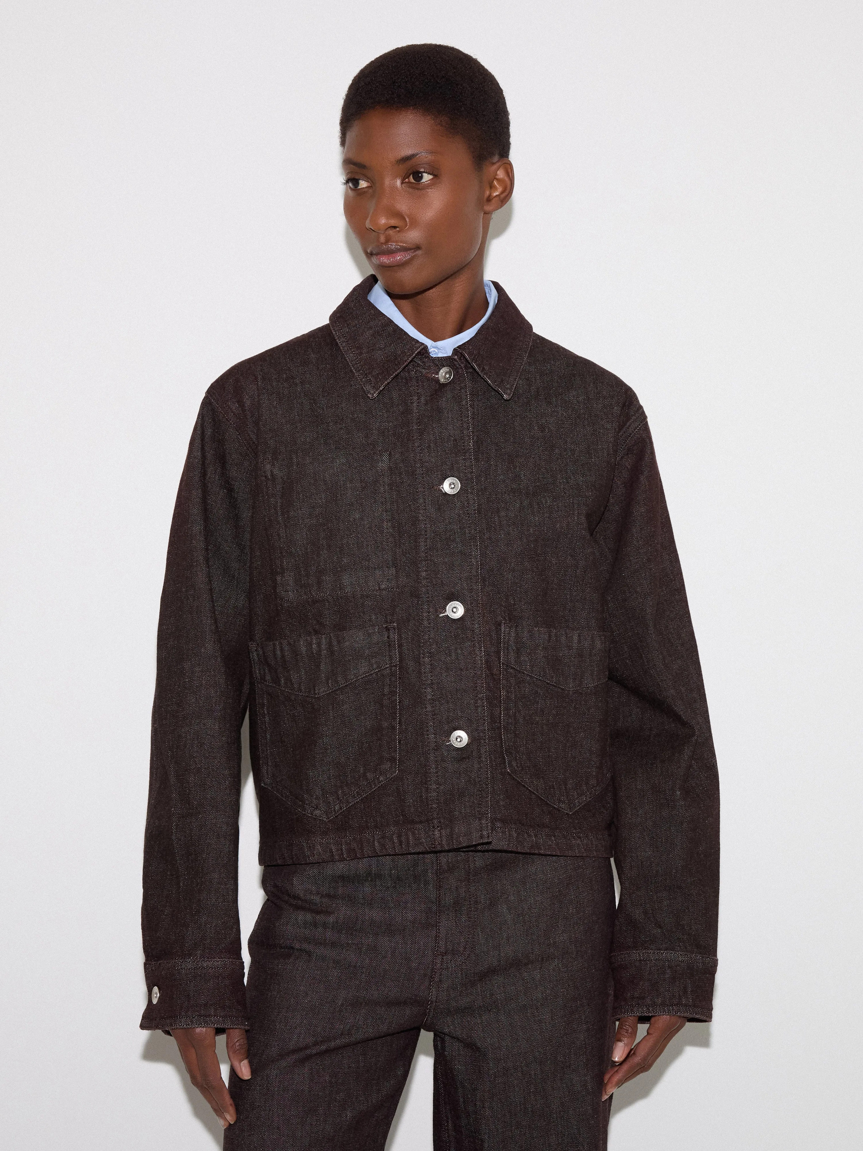 Isla Denim Cropped Jacket | Burgundy sold by Jigsaw