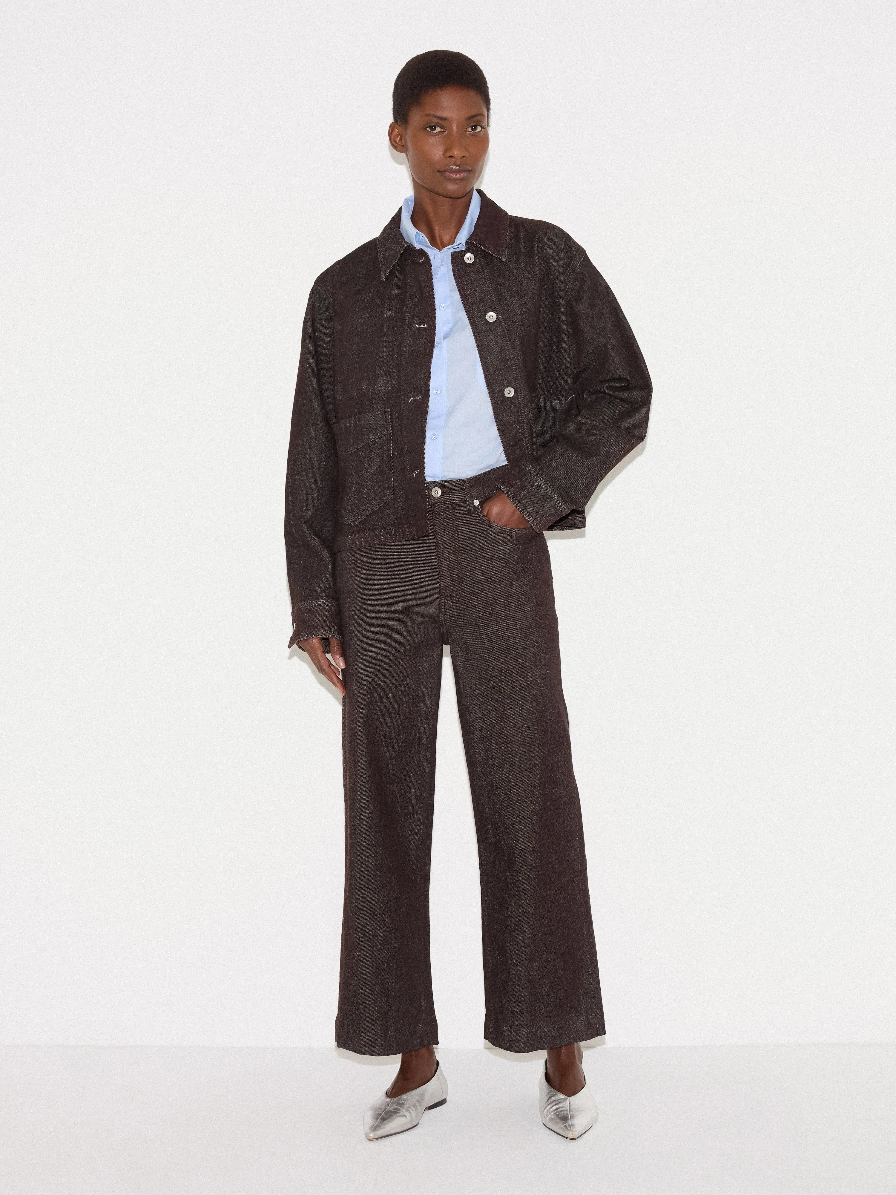 Isla Denim Cropped Jacket | Burgundy sold by Jigsaw product image thumbnail 2