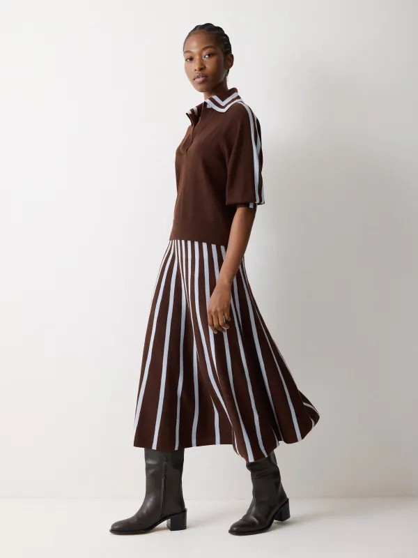 Merino Stripe Flare Skirt | Brown made by Jigsaw