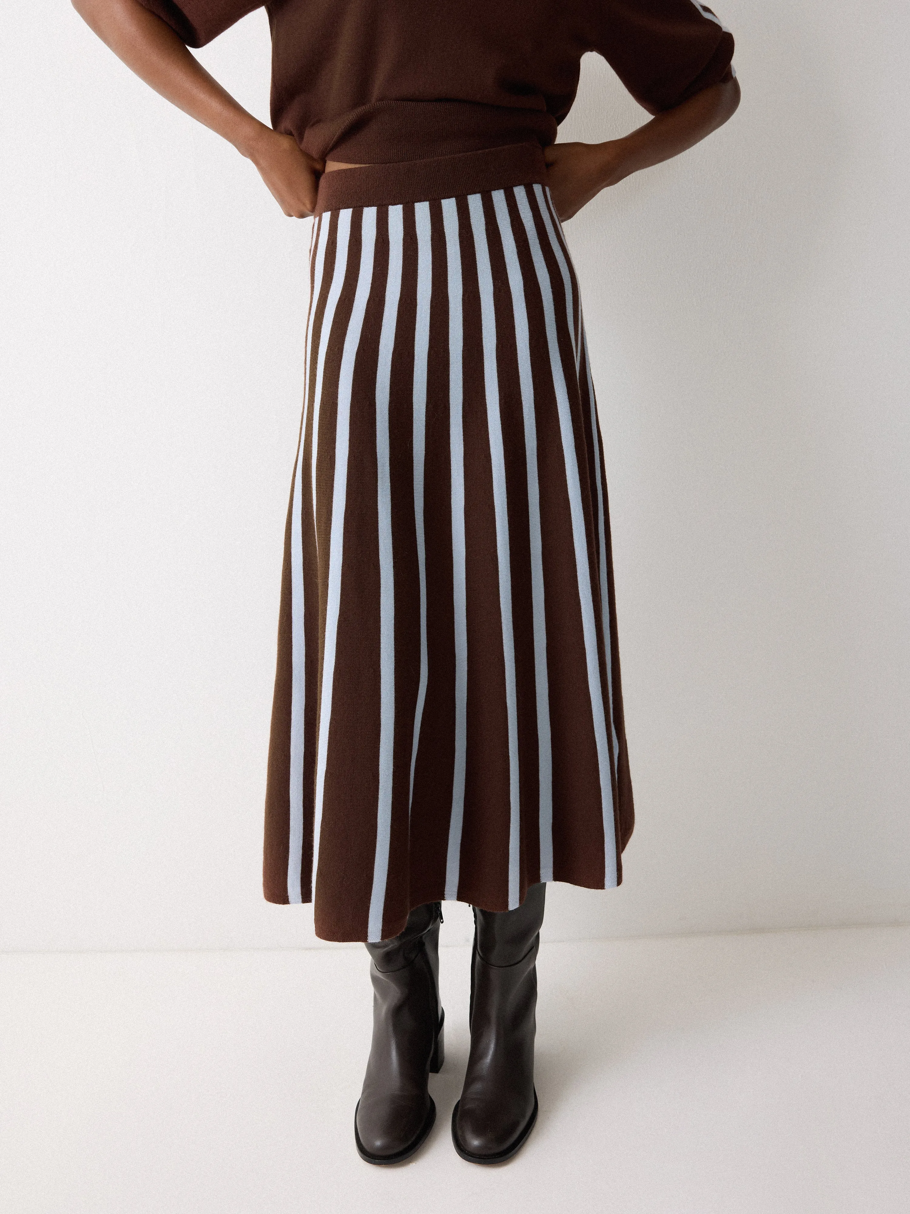 Merino Stripe Flare Skirt | Brown sold by Jigsaw product image thumbnail 4