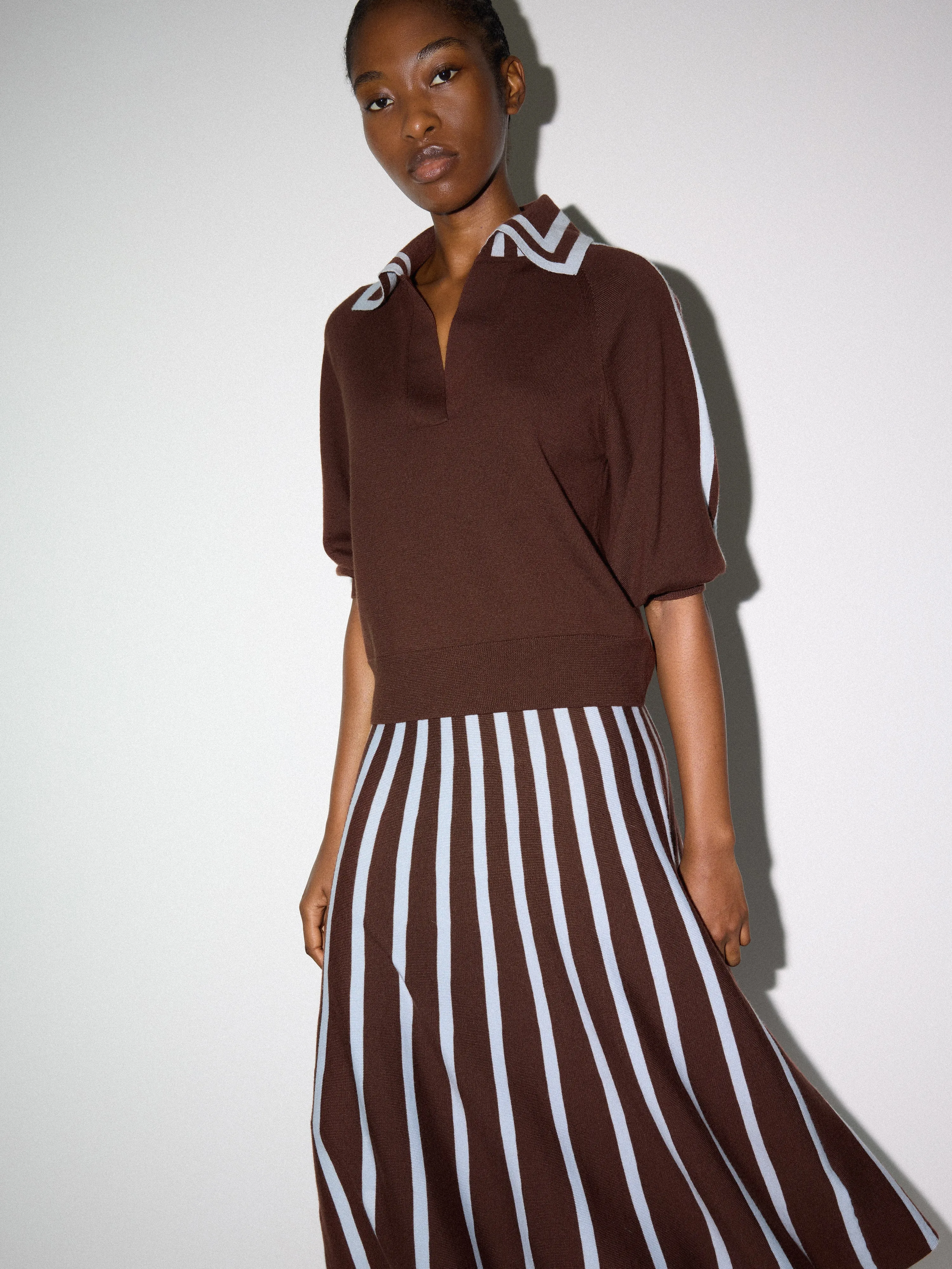Merino Stripe Flare Skirt | Brown sold by Jigsaw product image thumbnail 2