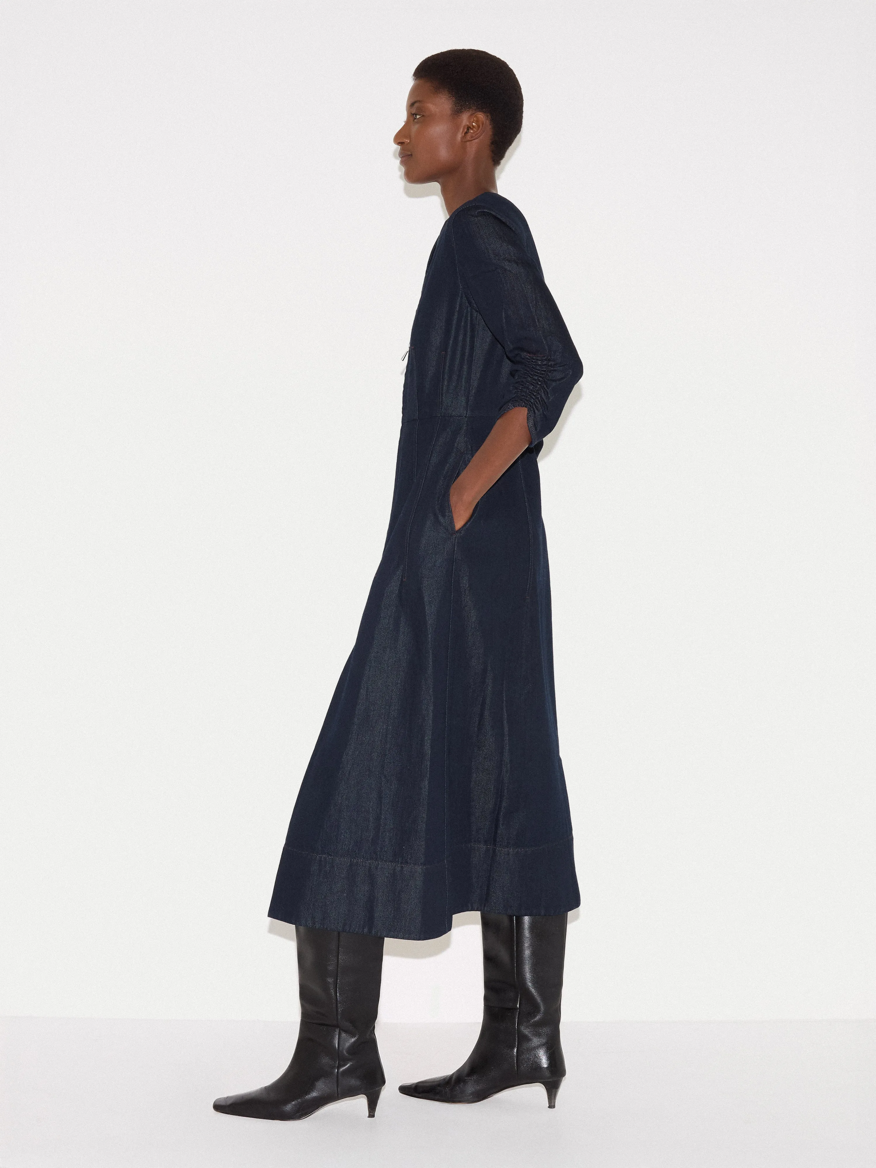 Chambray Zip Front Midi Dress | Indigo sold by Jigsaw product image thumbnail 4