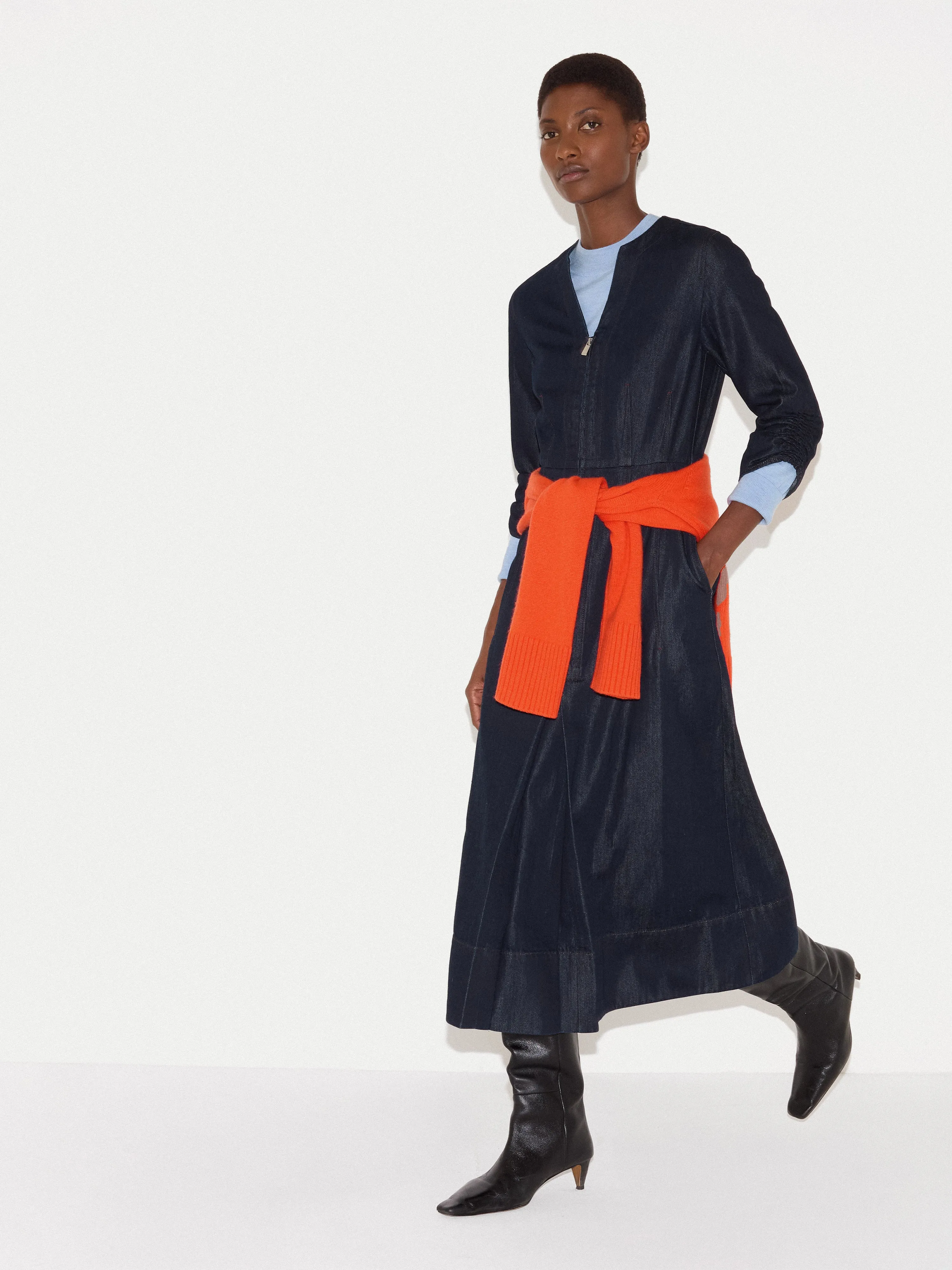 Chambray Zip Front Midi Dress | Indigo sold by Jigsaw product image thumbnail 3