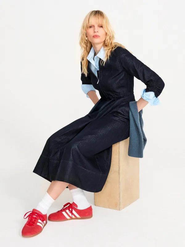 Chambray Zip Front Midi Dress | Indigo sold by Jigsaw