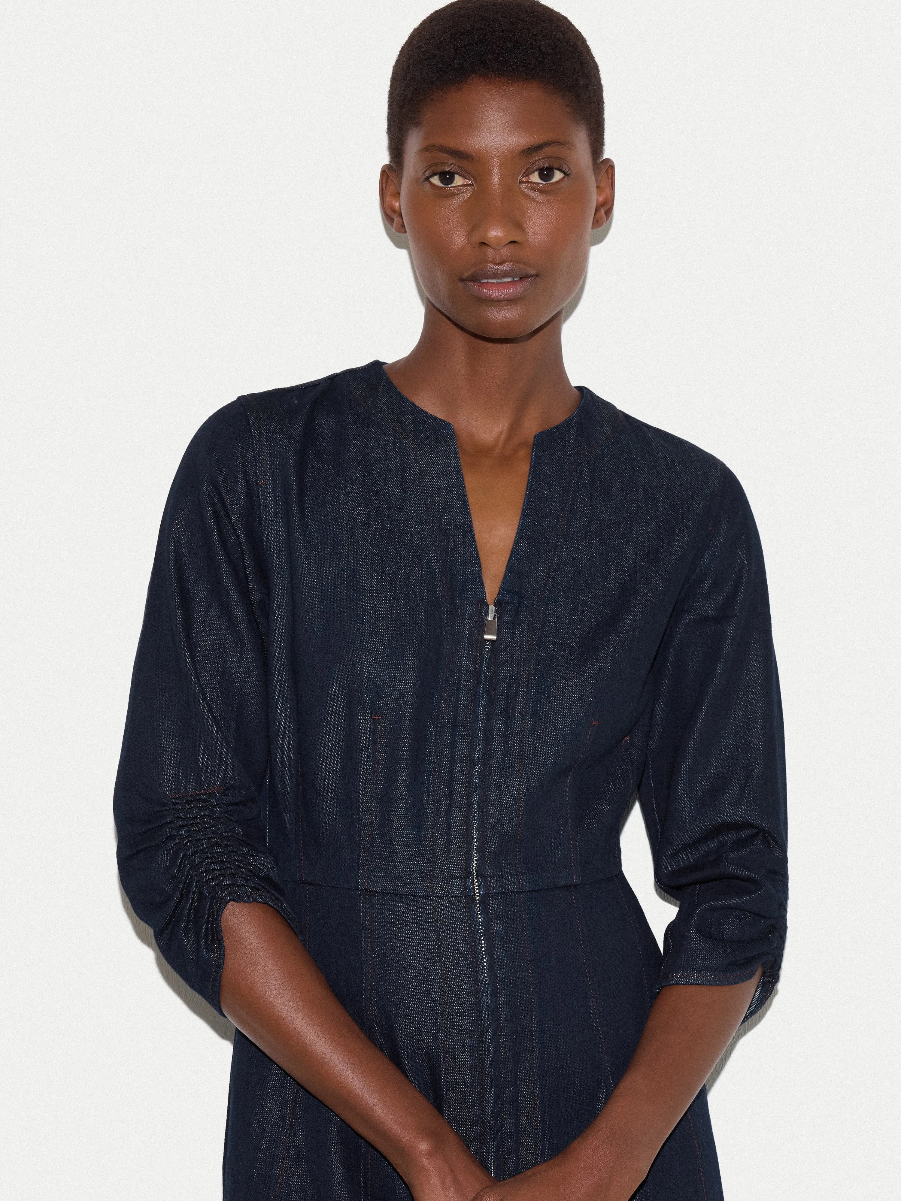 Chambray Zip Front Midi Dress | Indigo sold by Jigsaw product image thumbnail 5