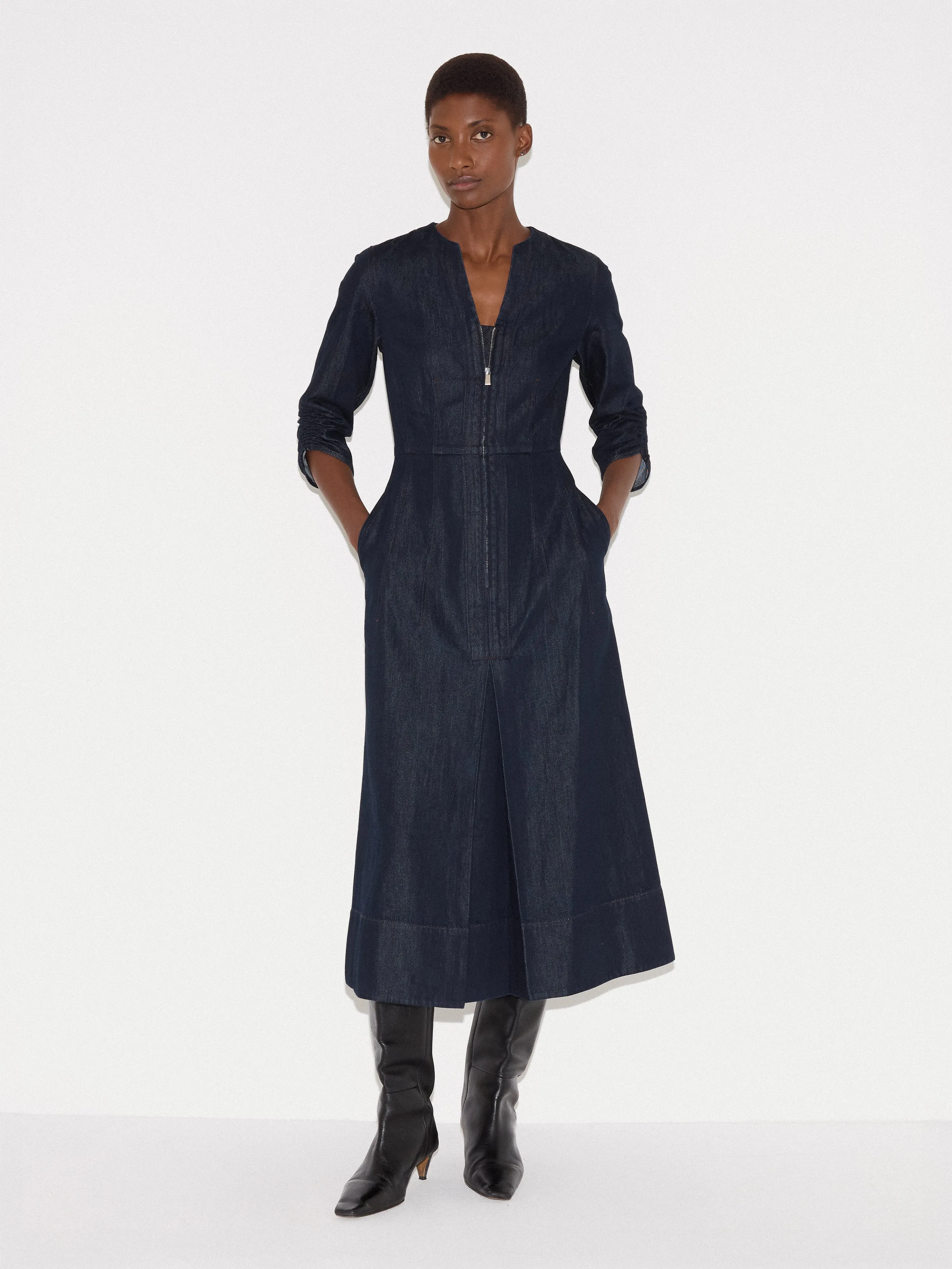 Chambray Zip Front Midi Dress | Indigo sold by Jigsaw product image thumbnail 2