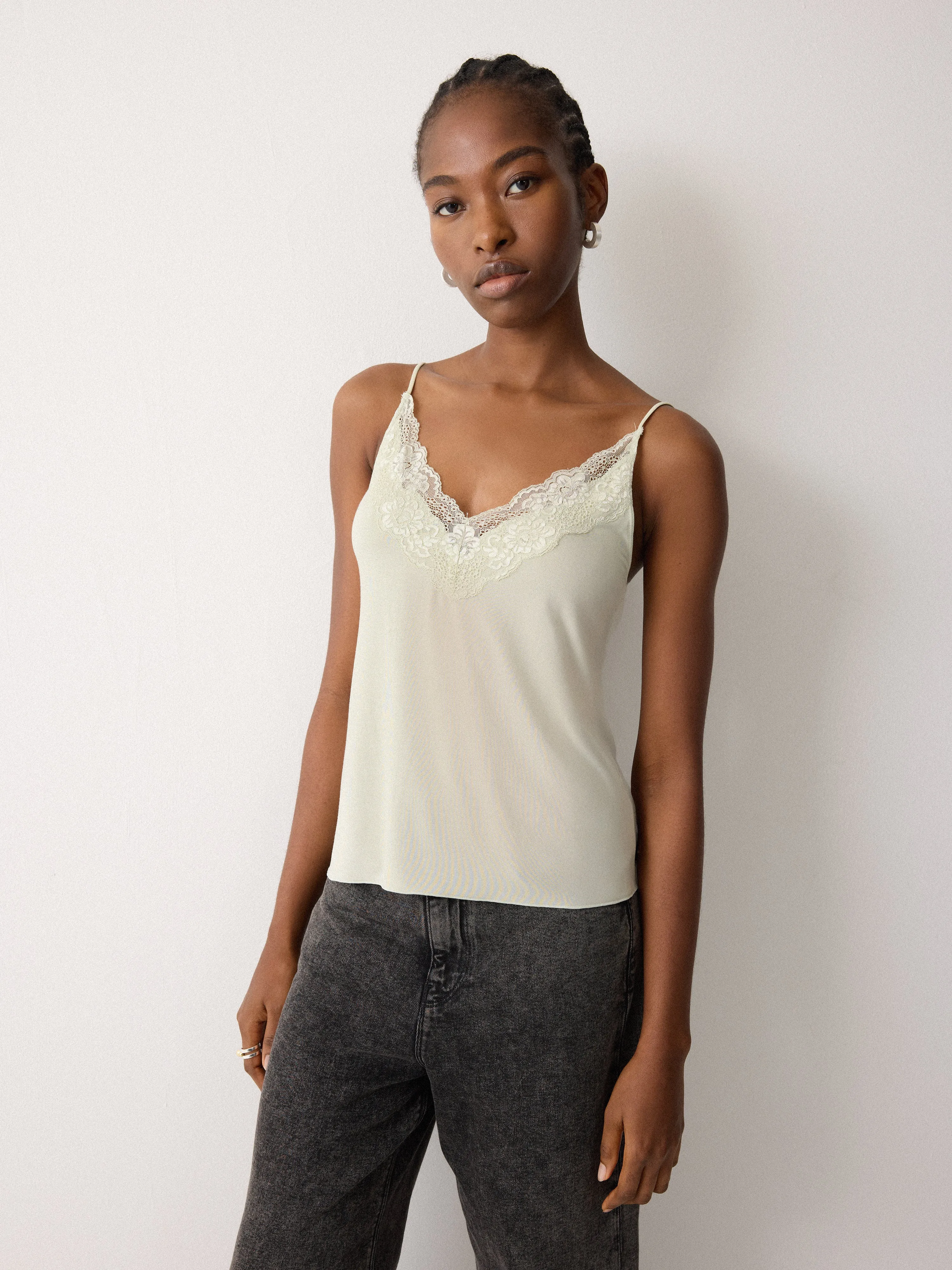 Modal Lace Cami | Pastel Aloe sold by Jigsaw