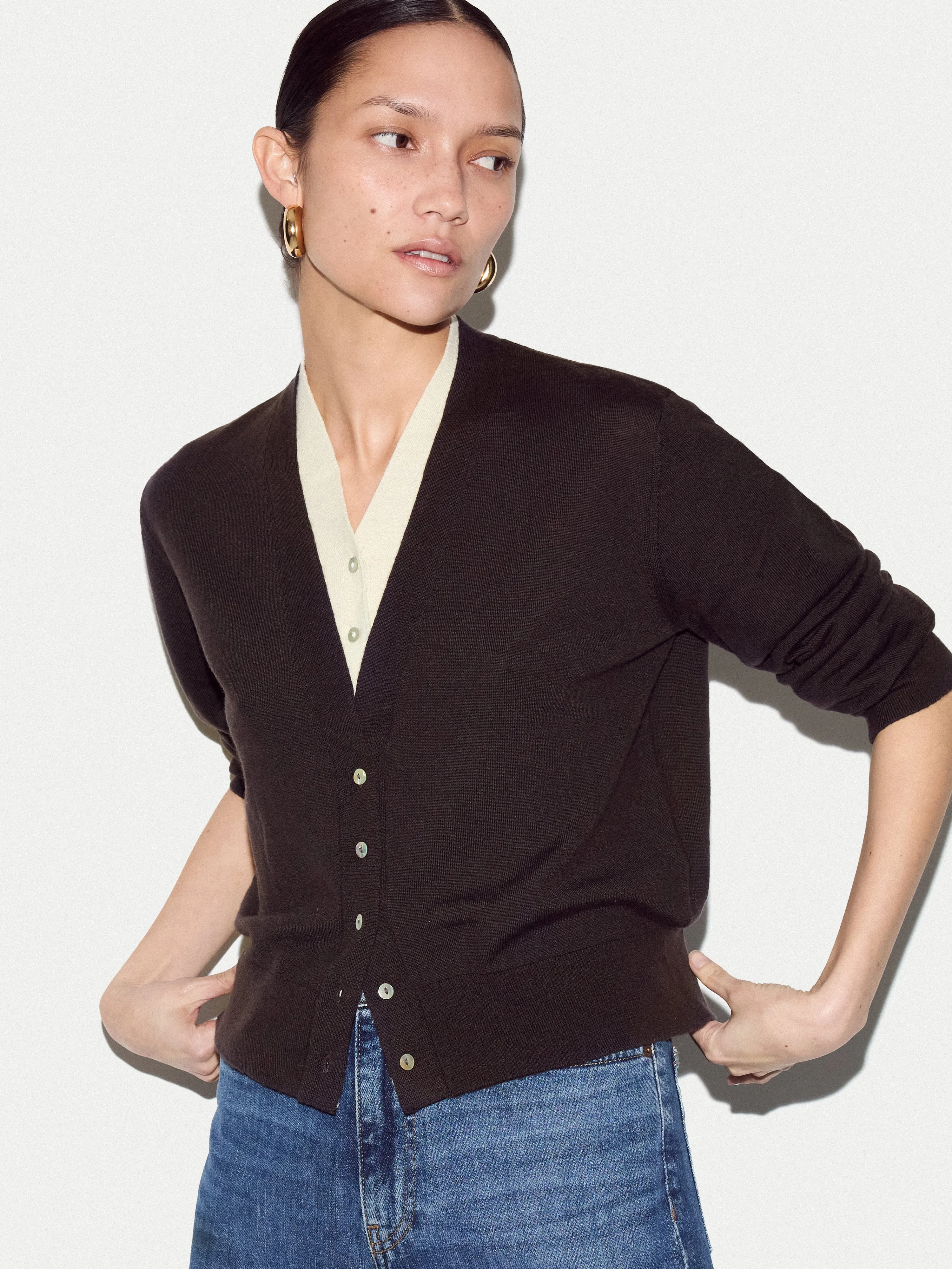 Merino Double Layer Cardigan | Brown sold by Jigsaw product image thumbnail 2