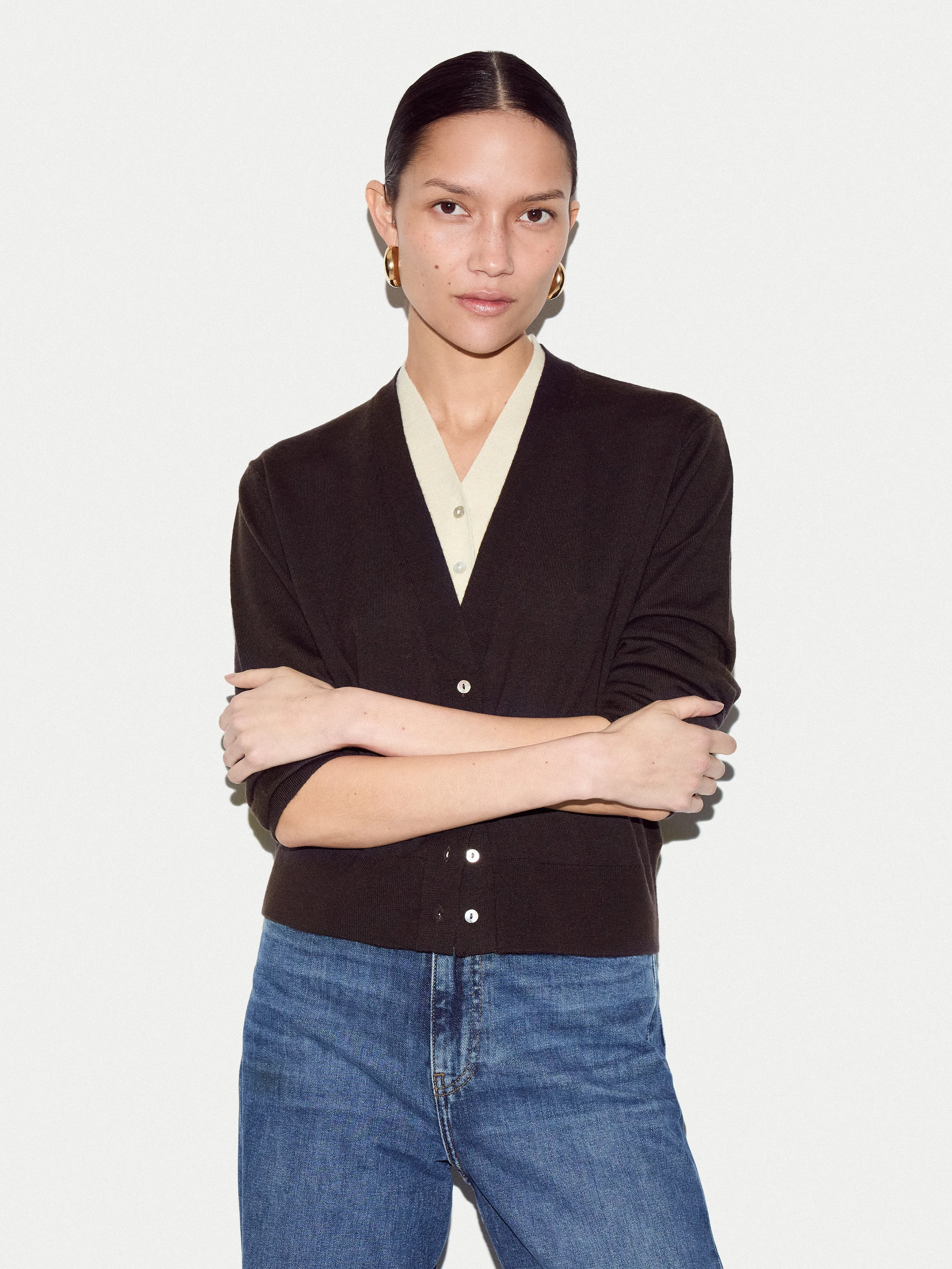 Merino Double Layer Cardigan | Brown sold by Jigsaw