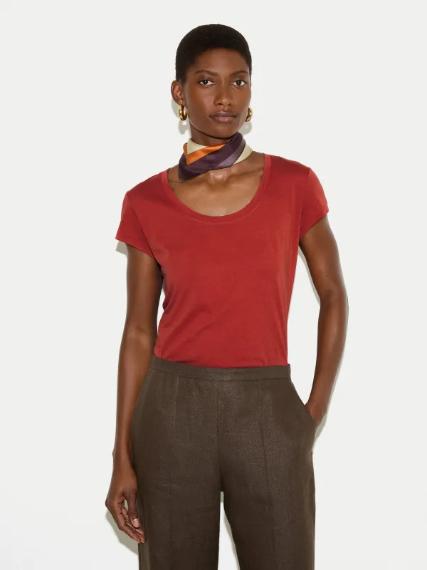 Supima Cotton Scoop Neck T-shirt | Red sold by Jigsaw