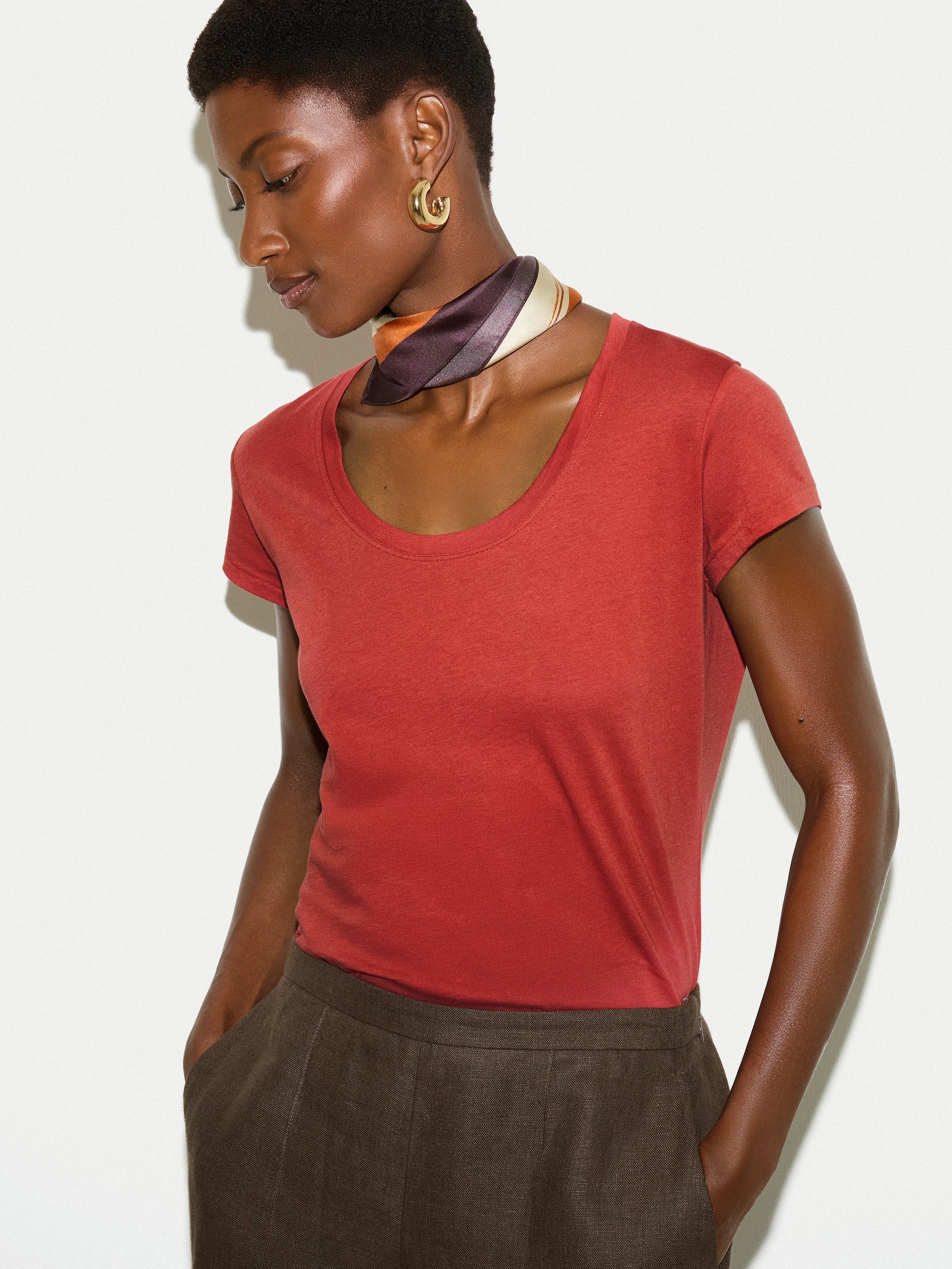 Supima Cotton Scoop Neck T-shirt | Red sold by Jigsaw product image thumbnail 2