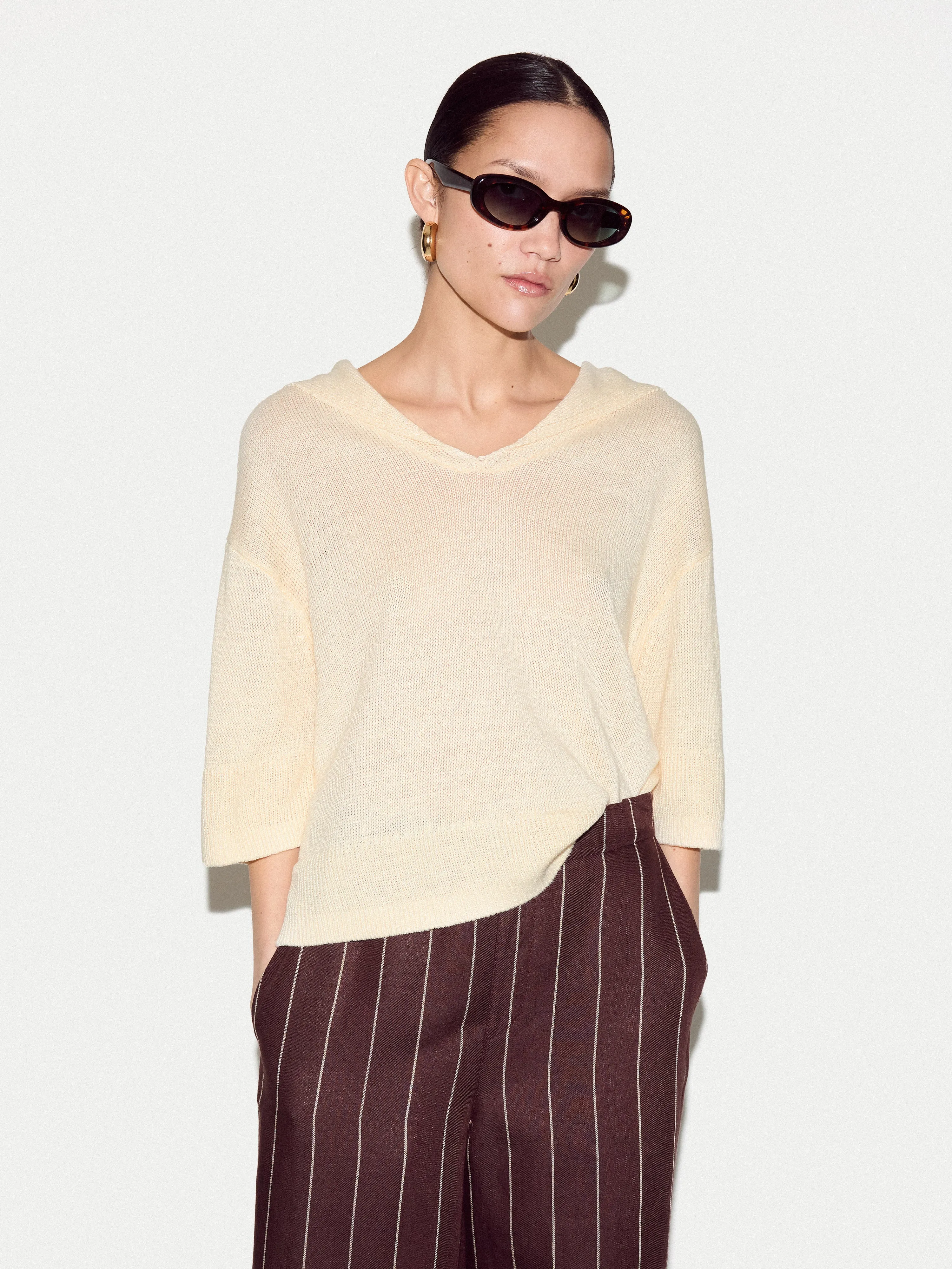 Linen Sailor Collar Jumper | Cream sold by Jigsaw