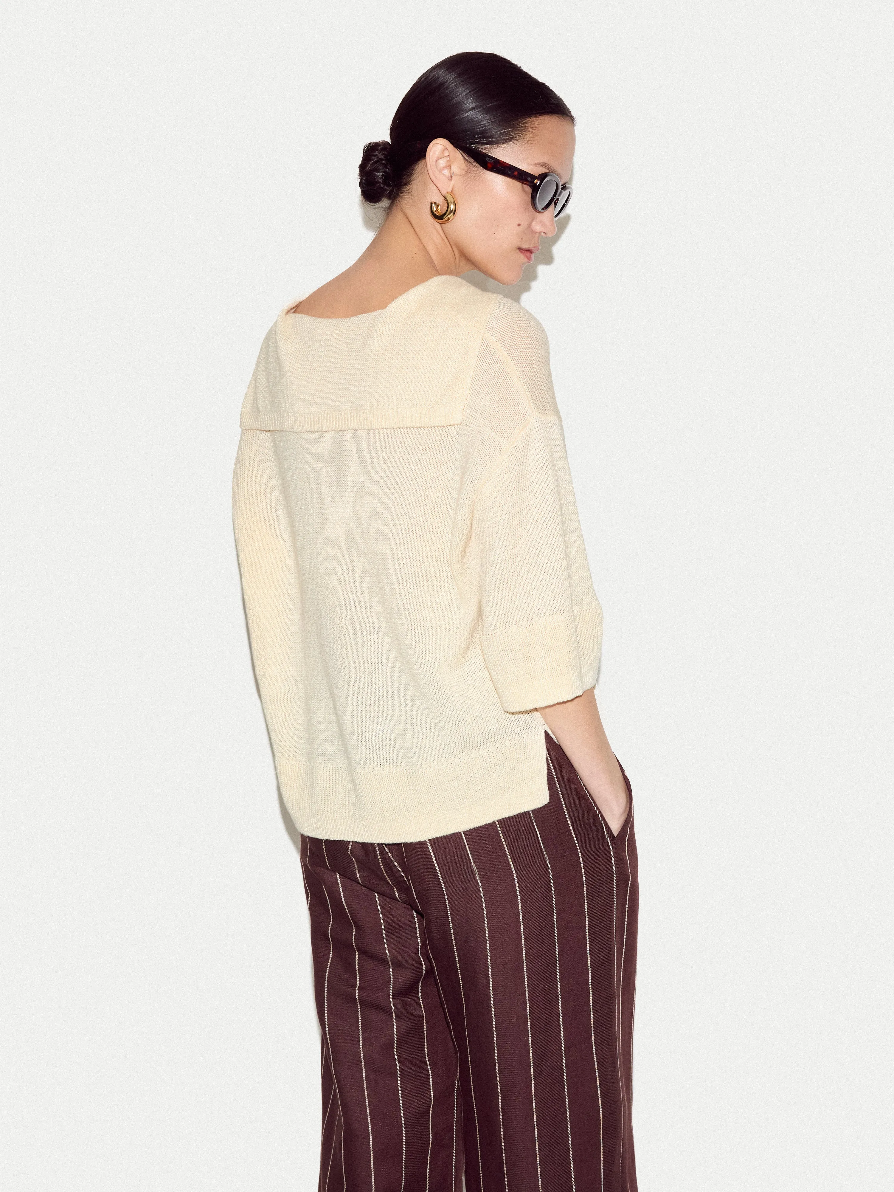 Linen Sailor Collar Jumper | Cream sold by Jigsaw product image thumbnail 5