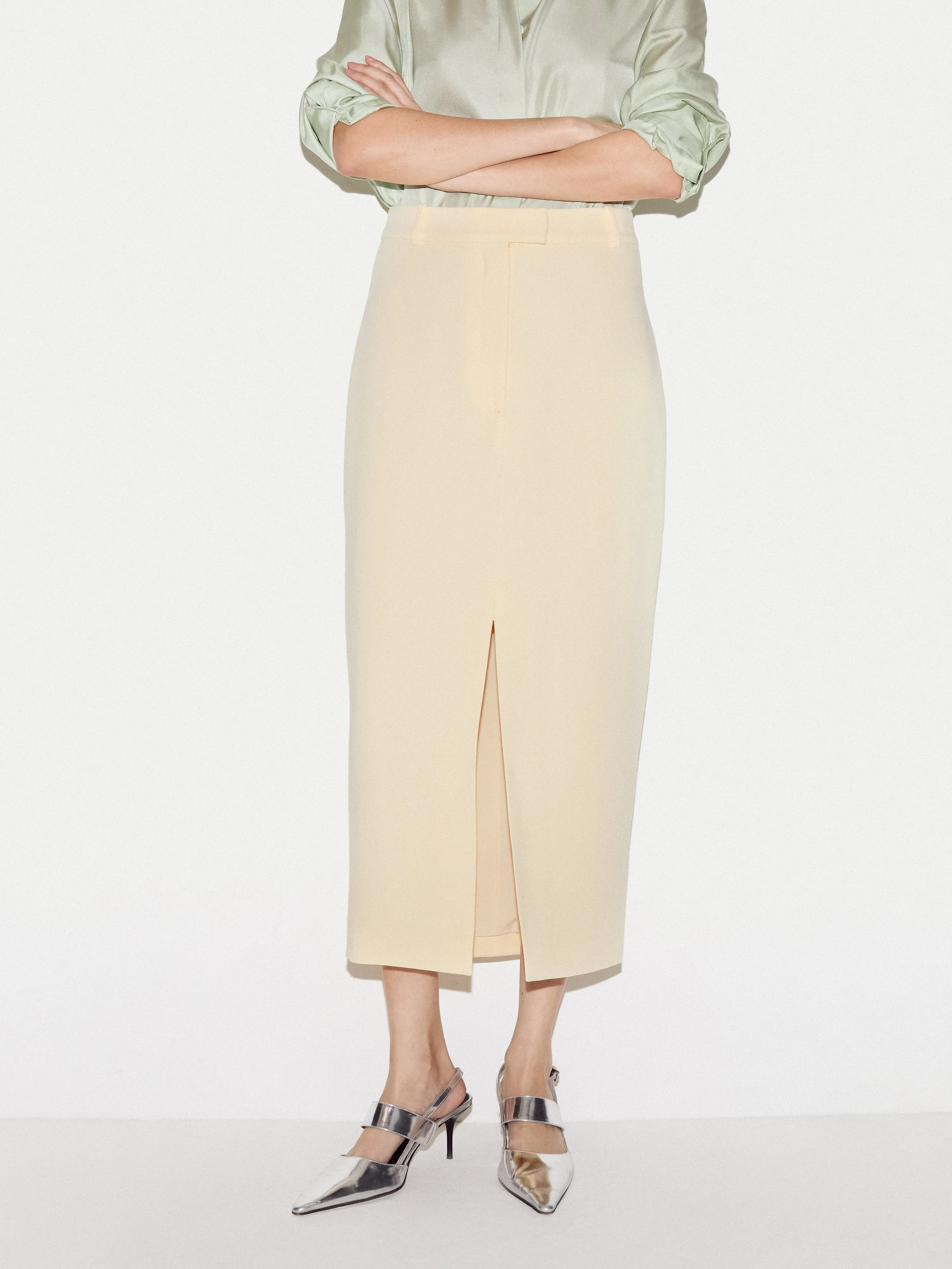 Tailored Split Front Skirt | Yellow sold by Jigsaw product image thumbnail 3