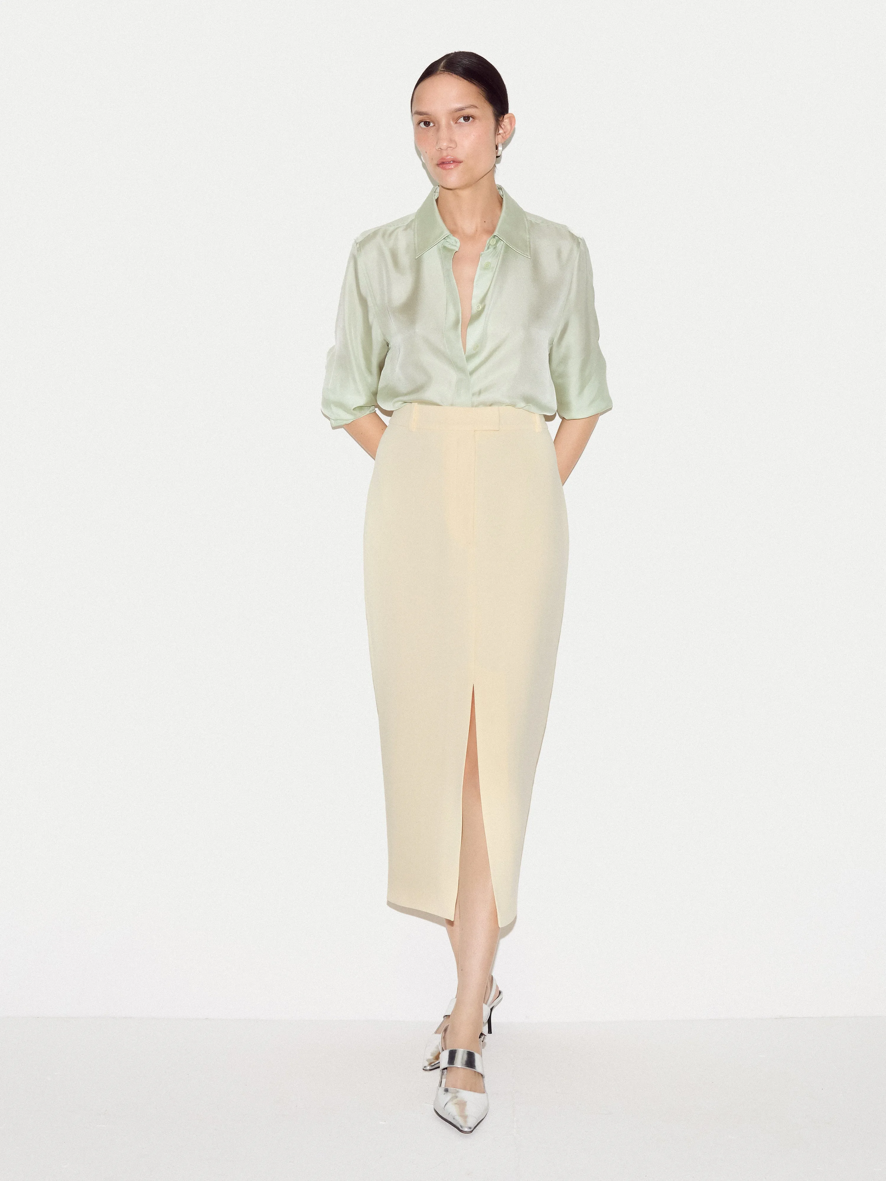 Tailored Split Front Skirt | Yellow sold by Jigsaw product image thumbnail 2