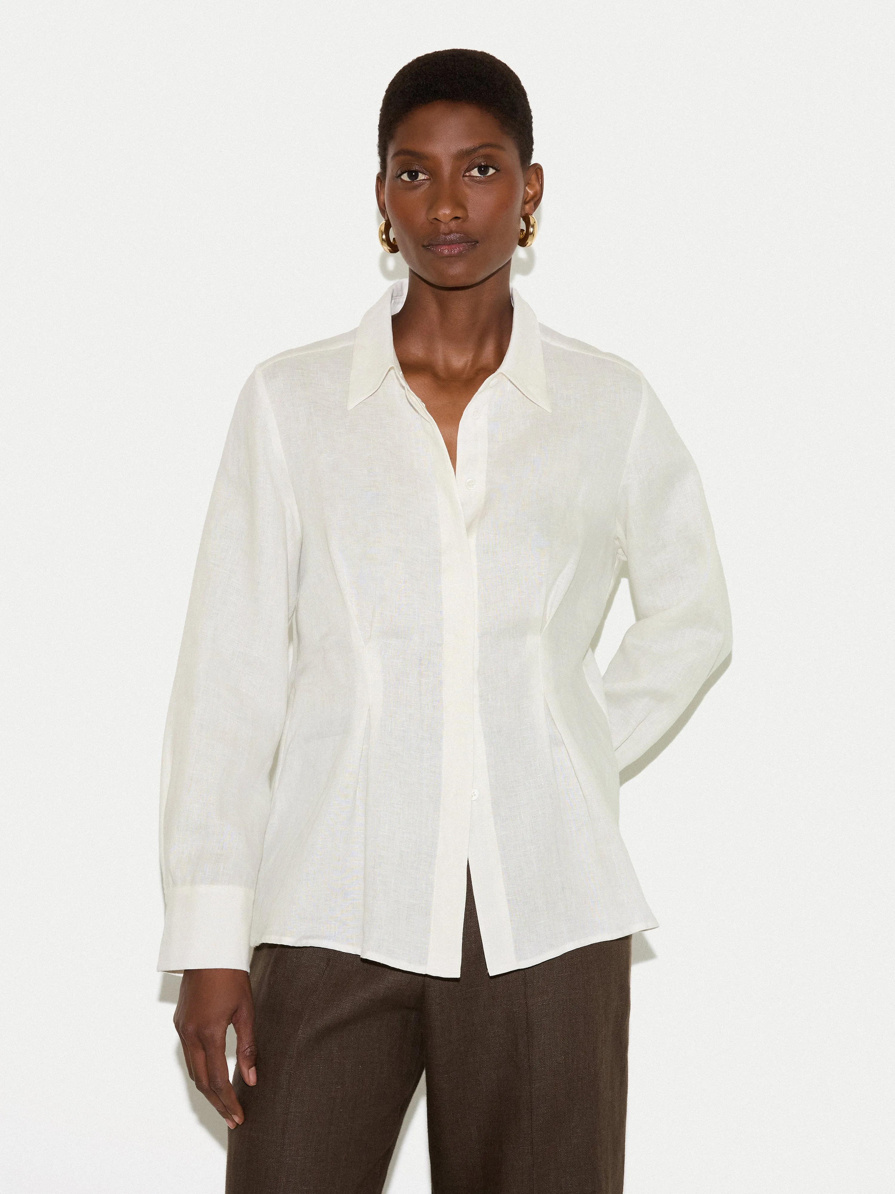 Linen Pleated Waist Shirt | White sold by Jigsaw
