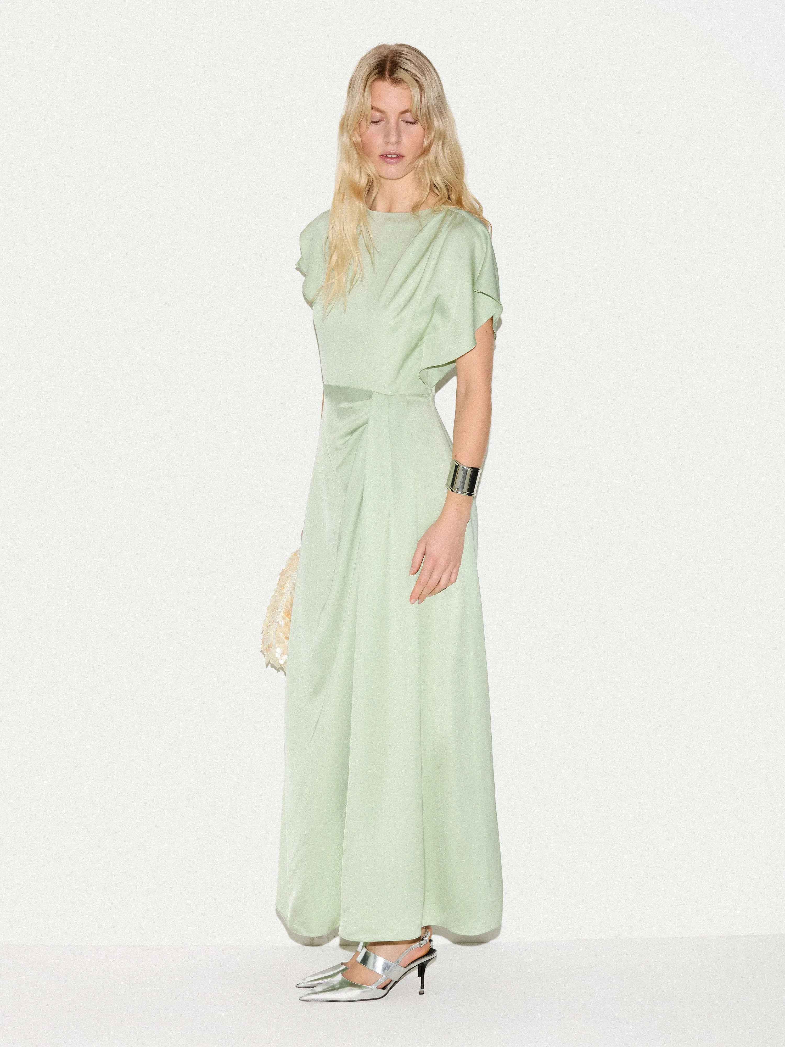 Cap Sleeve Satin Dress | Pale Green sold by Jigsaw product image thumbnail 2