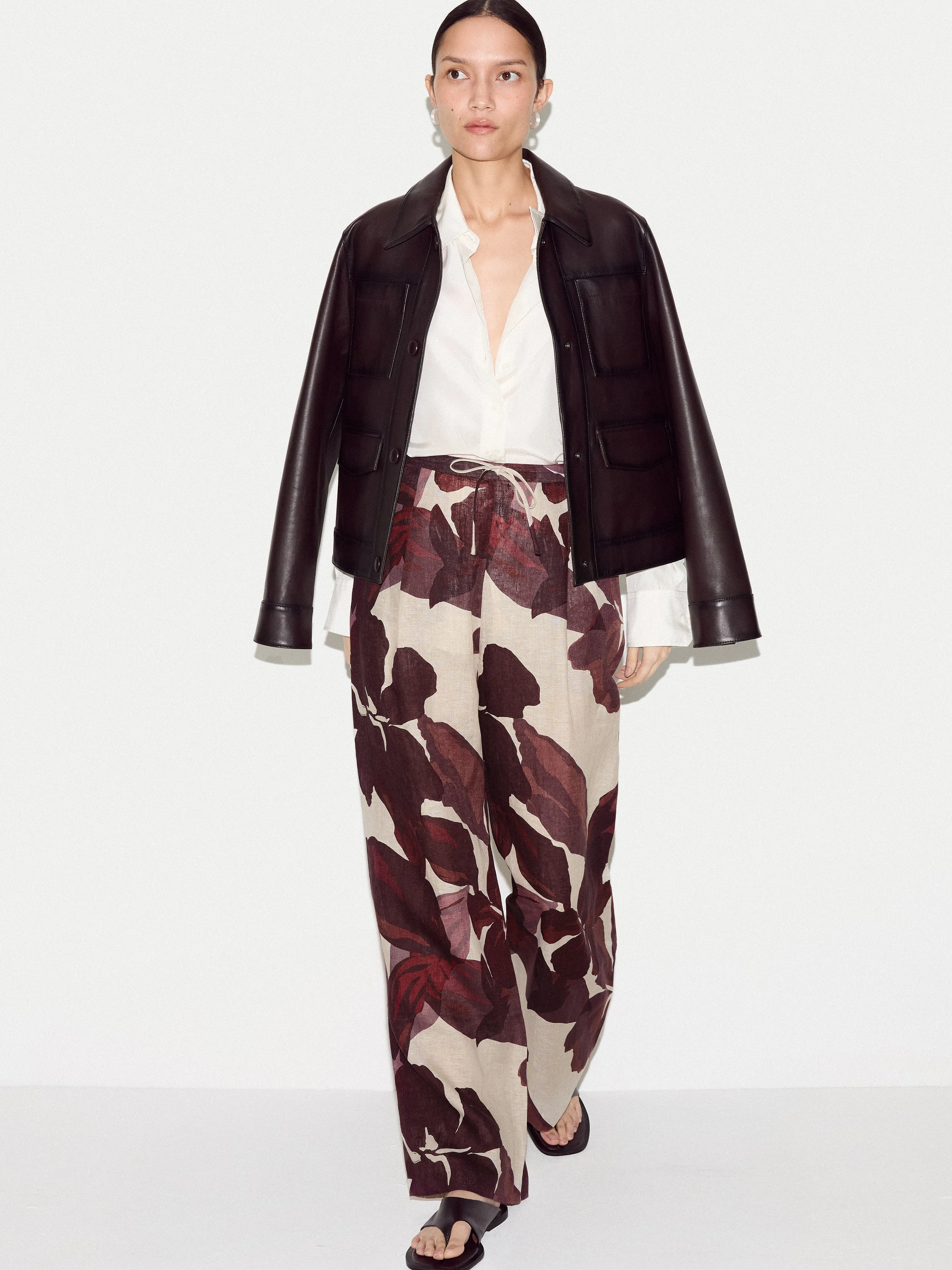 Iris Leaf Linen Trouser | Burgundy sold by Jigsaw product image thumbnail 3