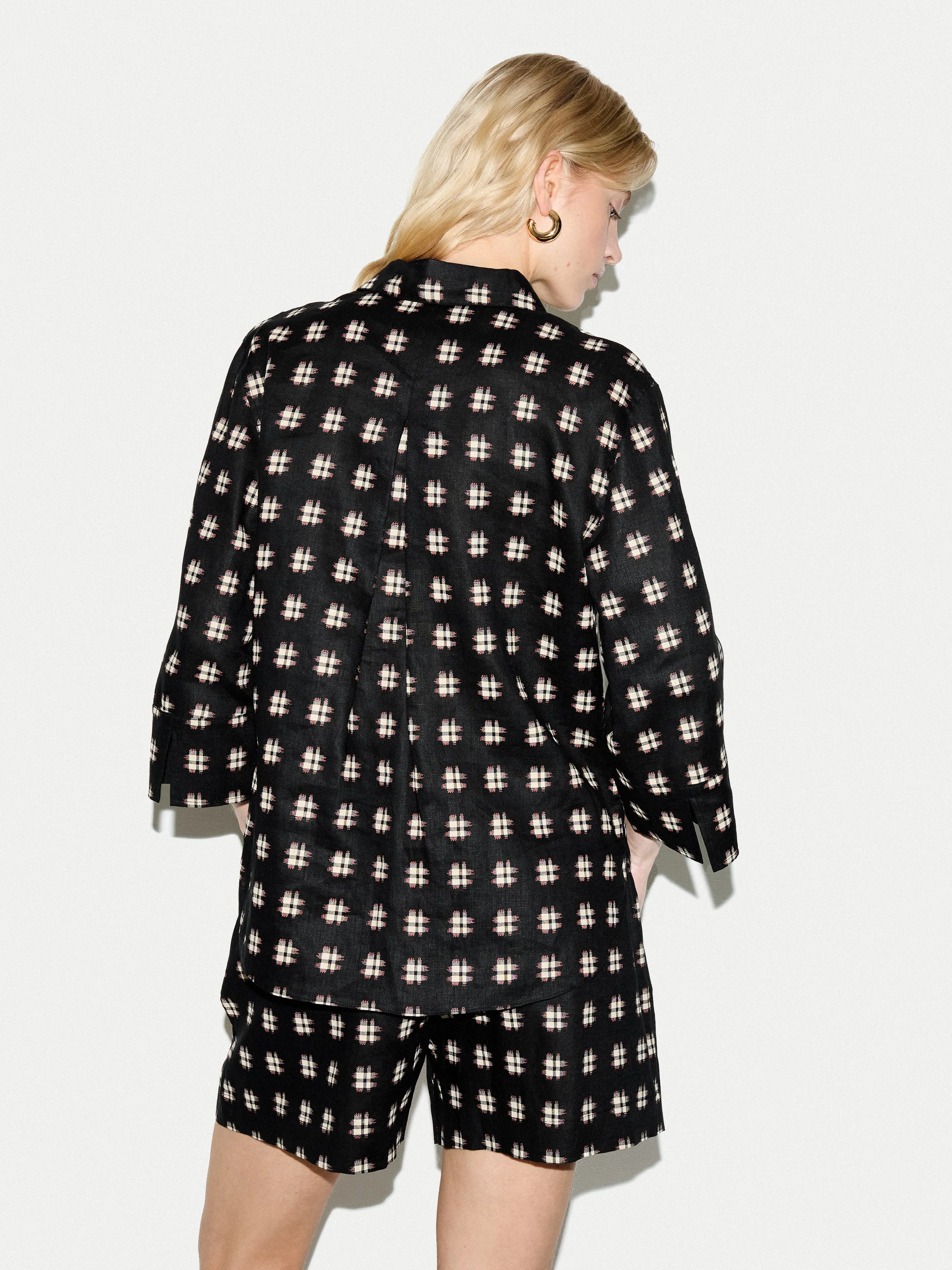 Geo Check Linen Tunic | Black sold by Jigsaw product image thumbnail 4