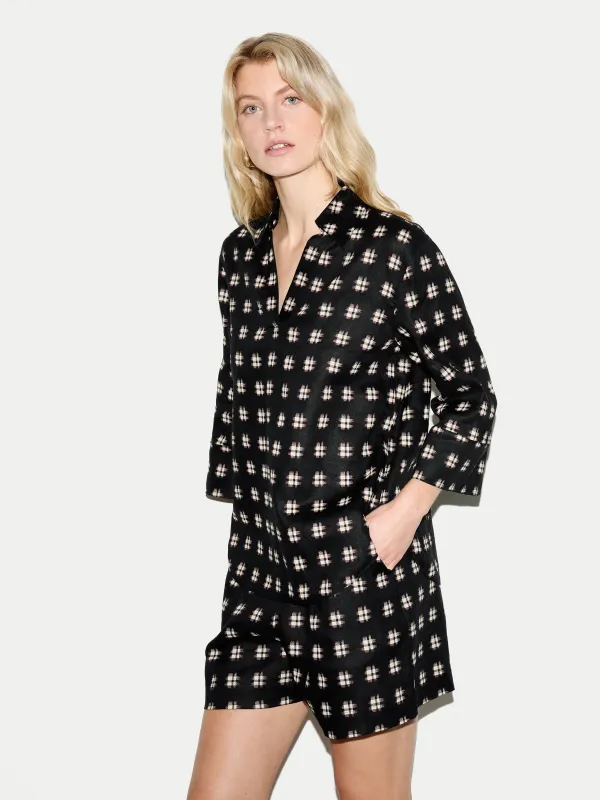 Geo Check Linen Tunic | Black sold by Jigsaw