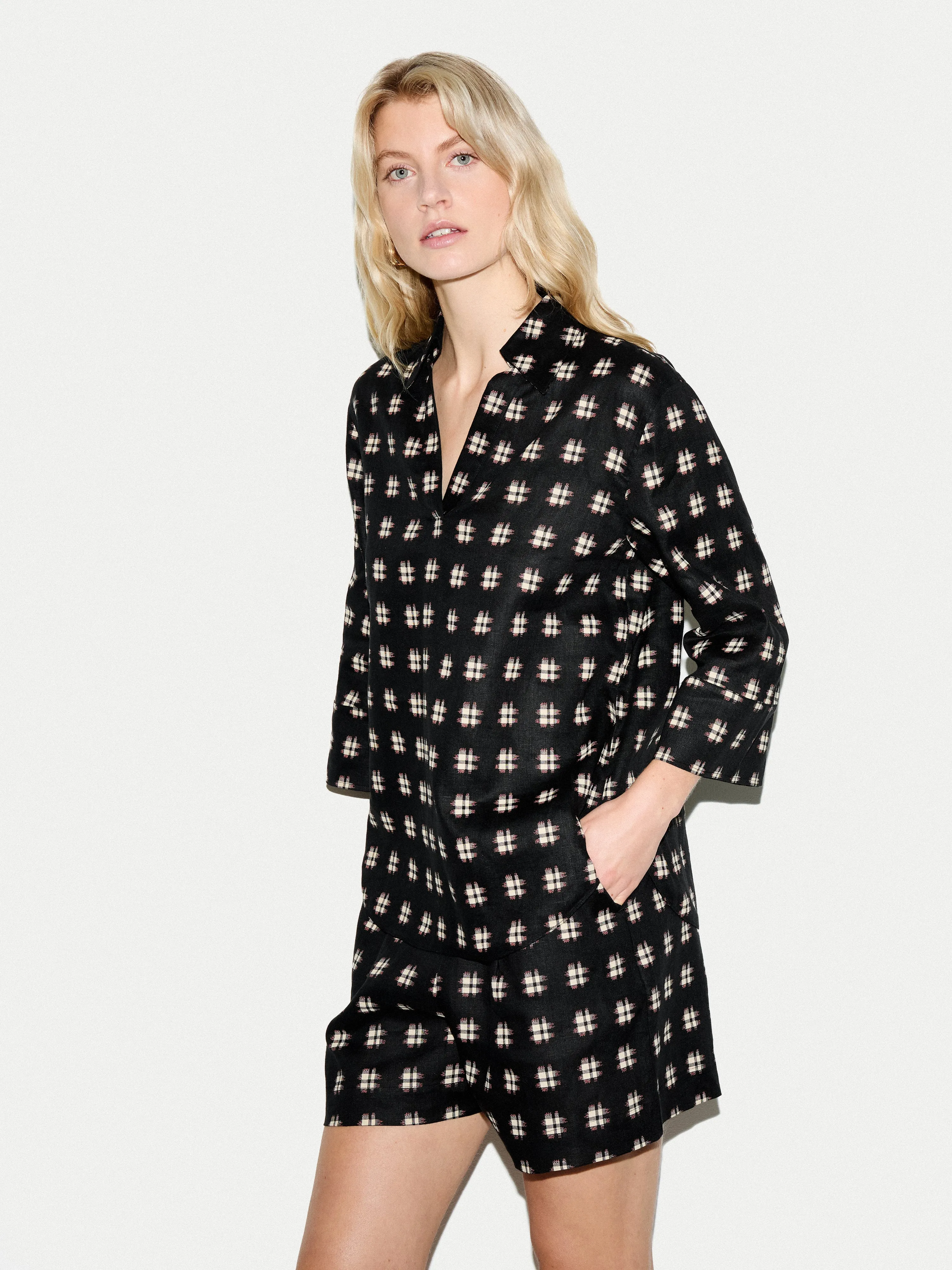 Geo Check Linen Tunic | Black sold by Jigsaw