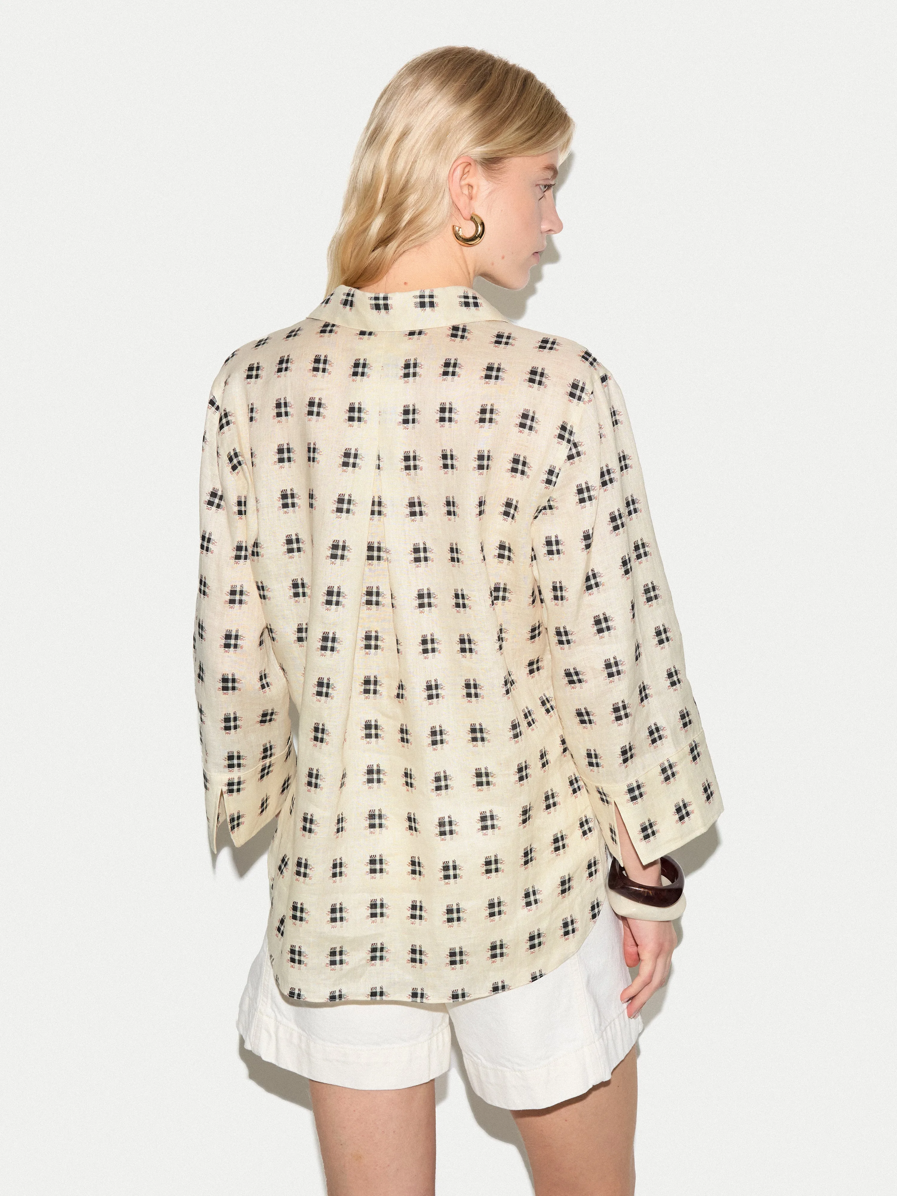 Geo Check Linen Tunic | Cream sold by Jigsaw product image thumbnail 4