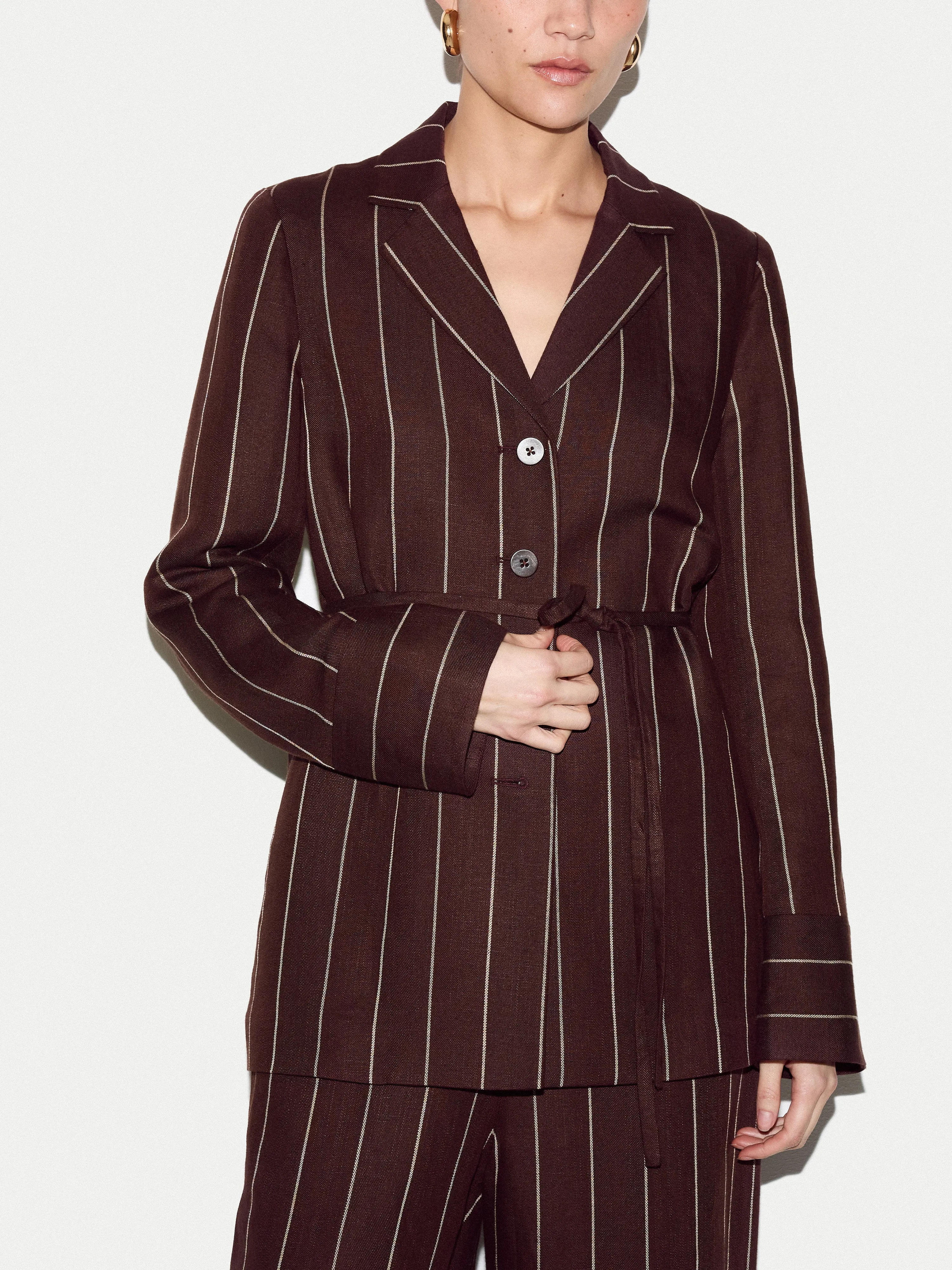 Relaxed Pinstripe Shirt Jacket | Brown sold by Jigsaw product image thumbnail 2