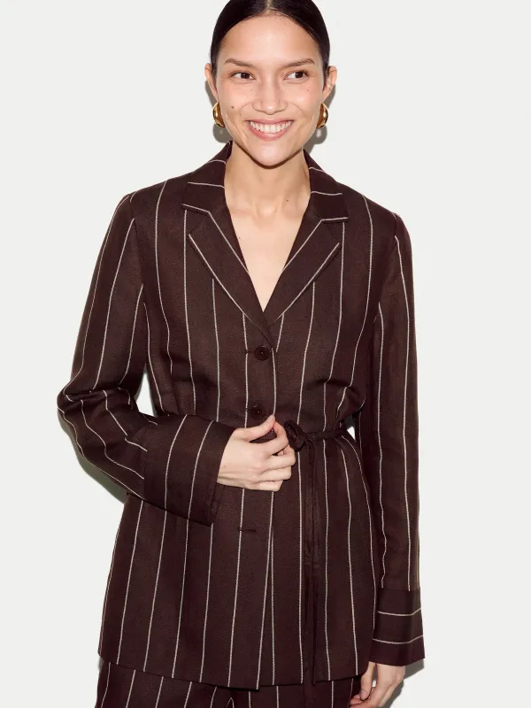 Relaxed Pinstripe Shirt Jacket | Brown sold by Jigsaw