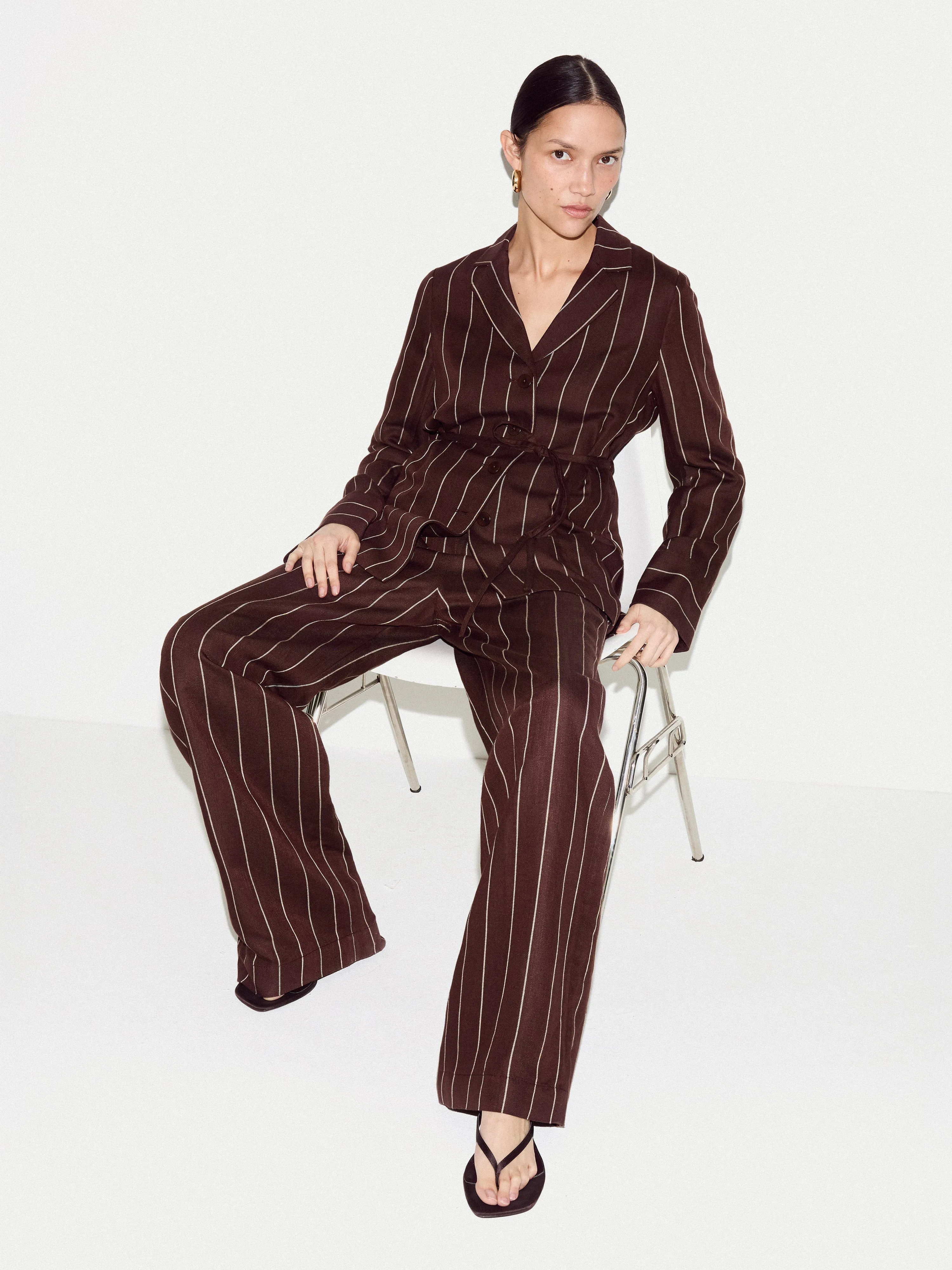 Relaxed Pinstripe Shirt Jacket | Brown sold by Jigsaw product image thumbnail 4