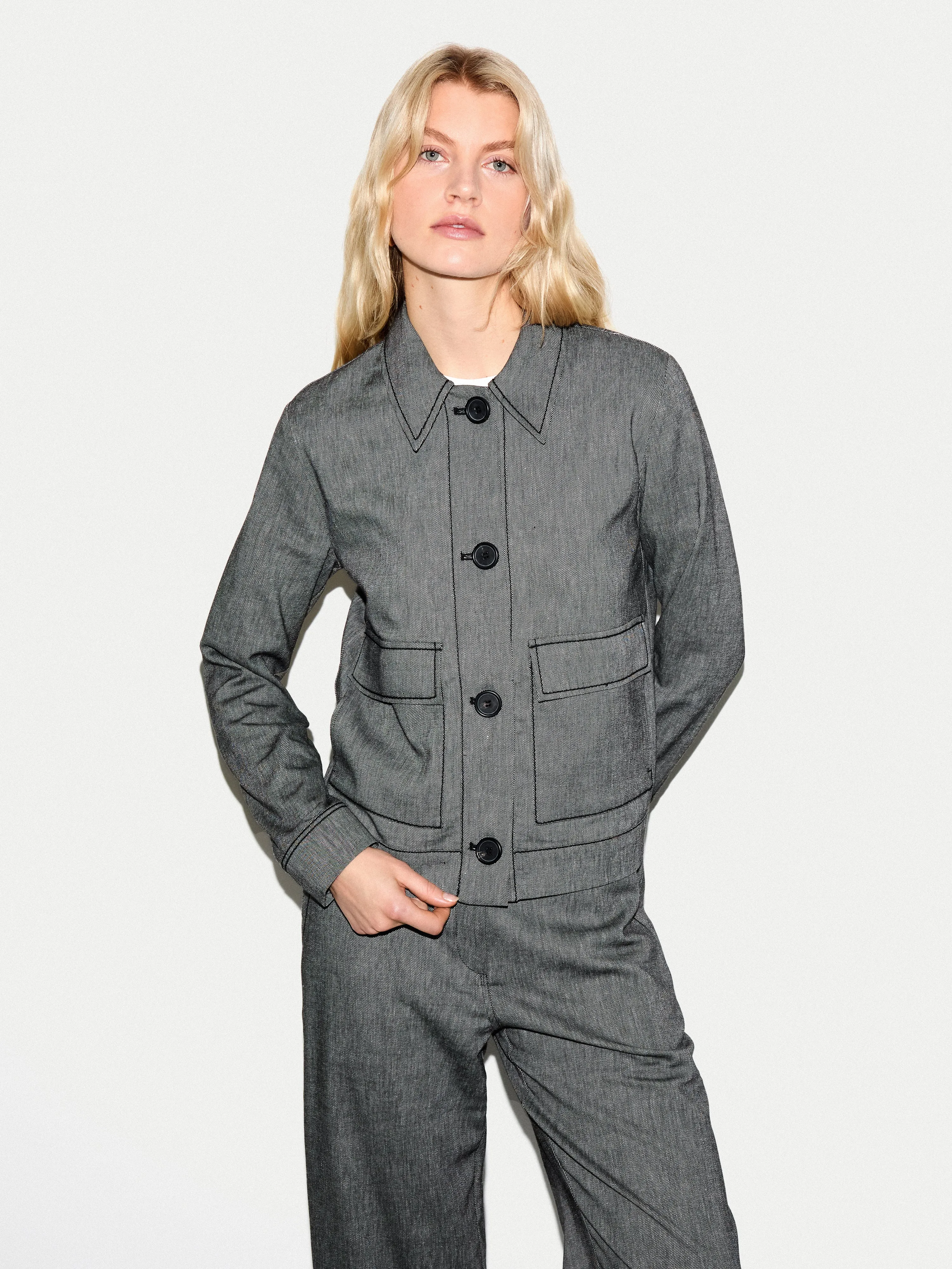 Chambray Utility Jacket | Black sold by Jigsaw